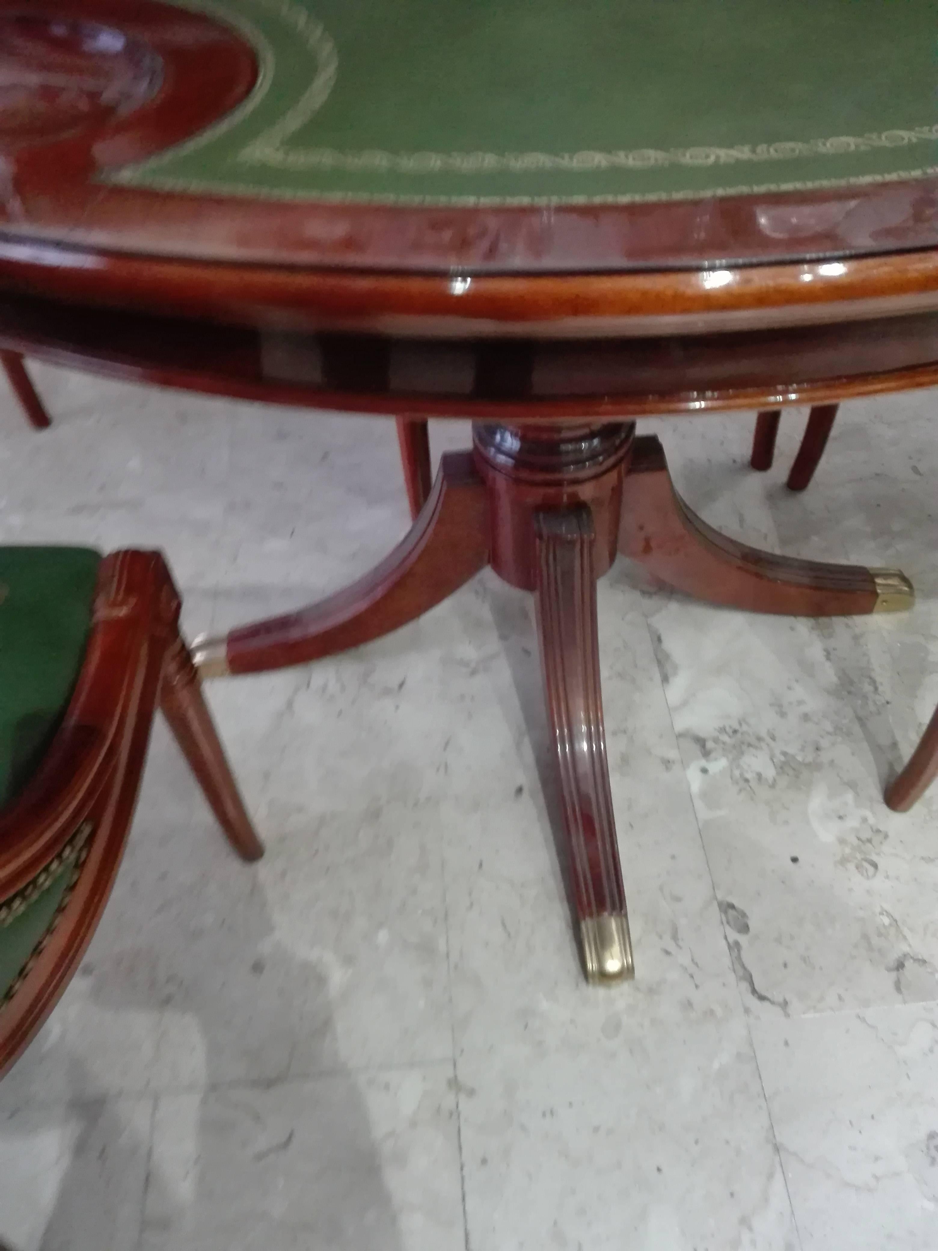 Style Table Game Empire Walnut with Four Leather Chairs 5