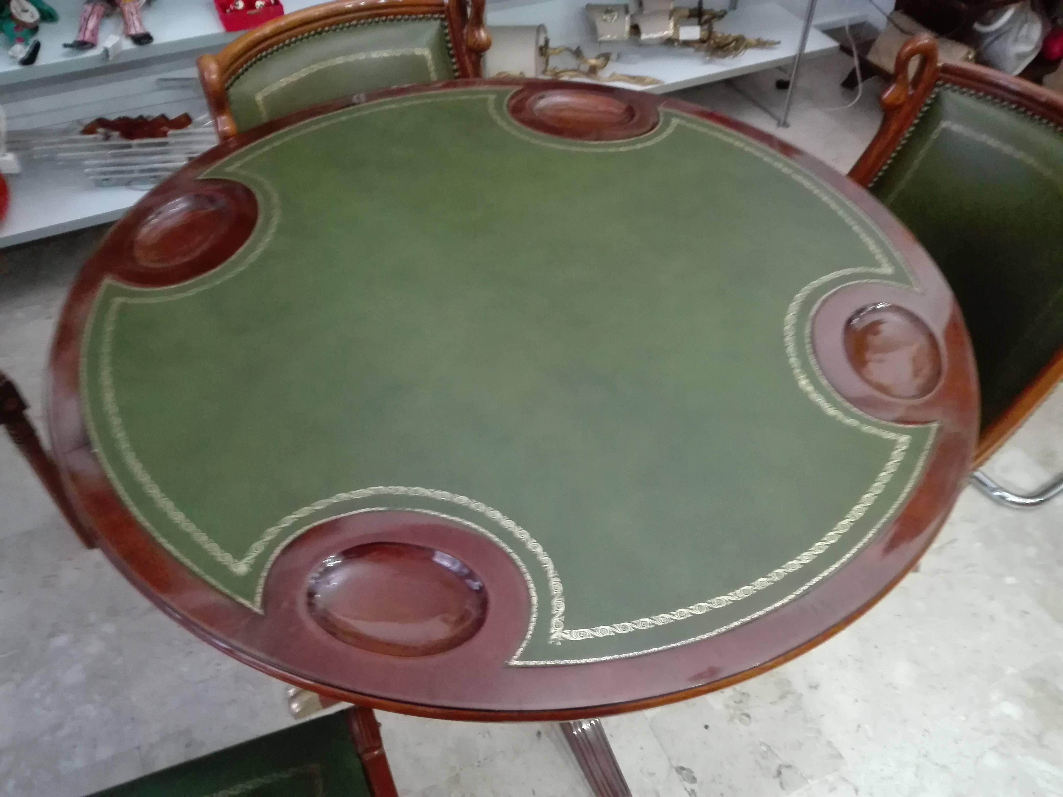 Style Table Game Empire Walnut with Four Leather Chairs 3