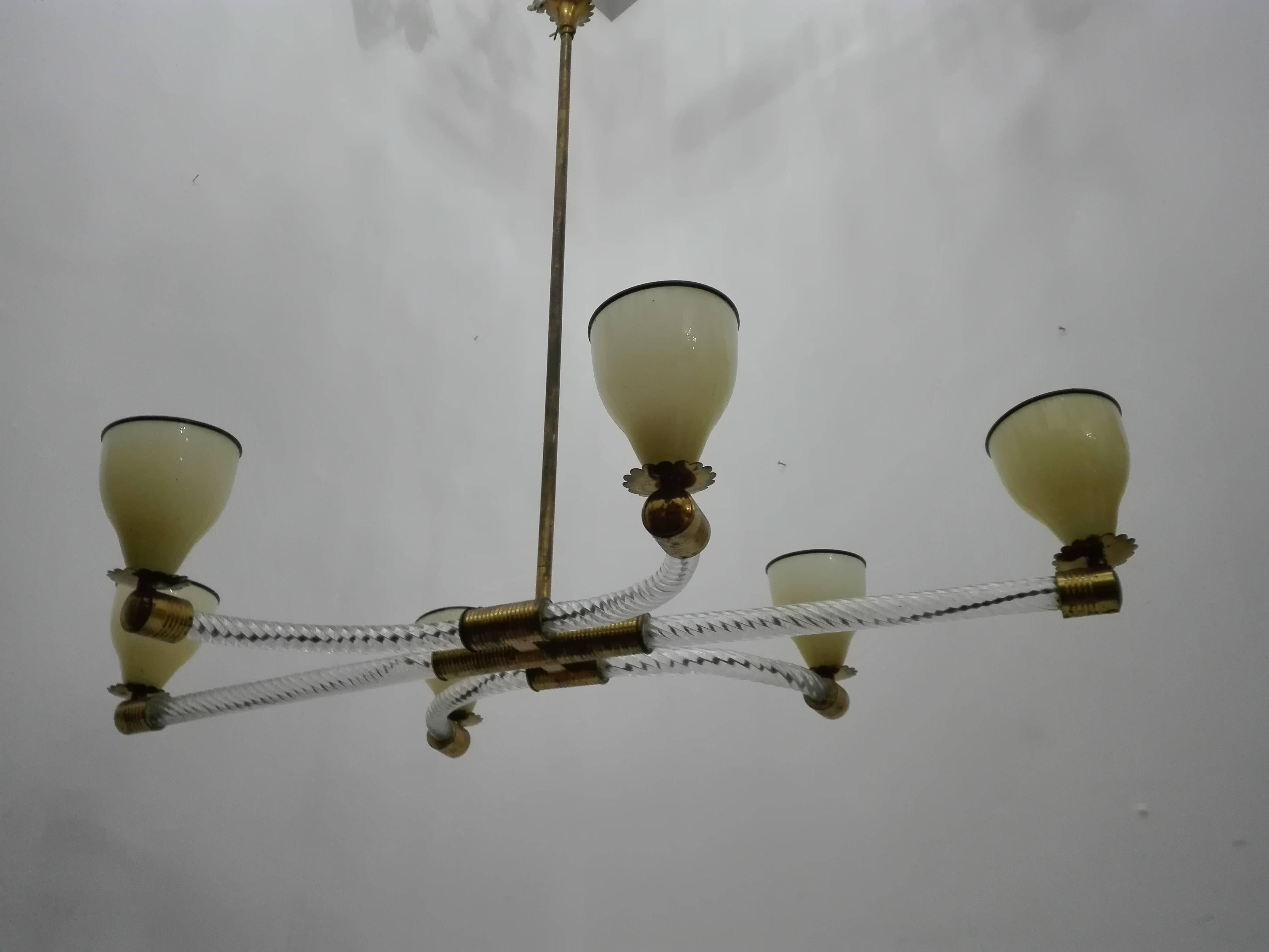 Glass and Brass Chandelier, Venini, Italy For Sale 2