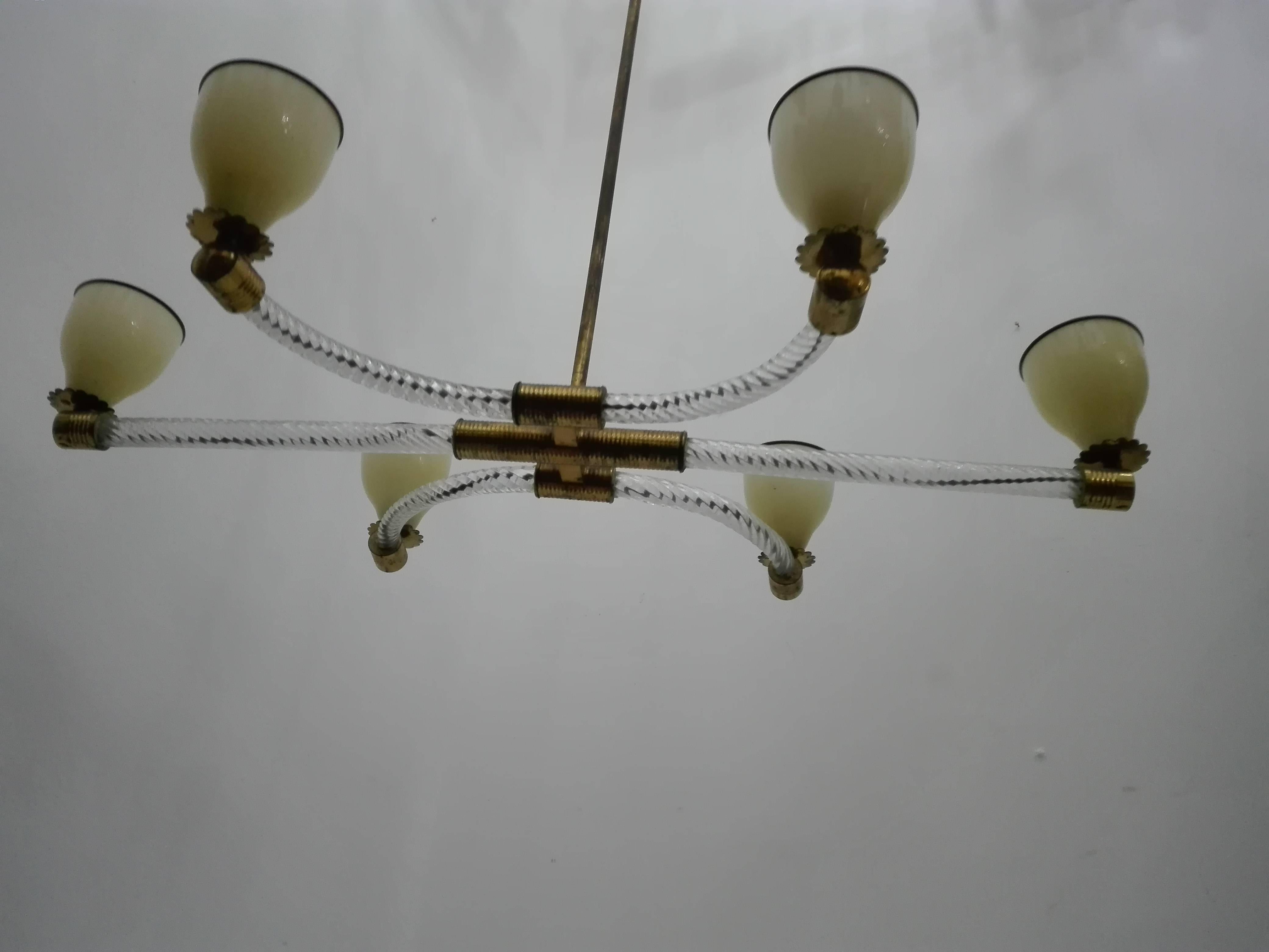 Glass and Brass Chandelier, Venini, Italy For Sale 1