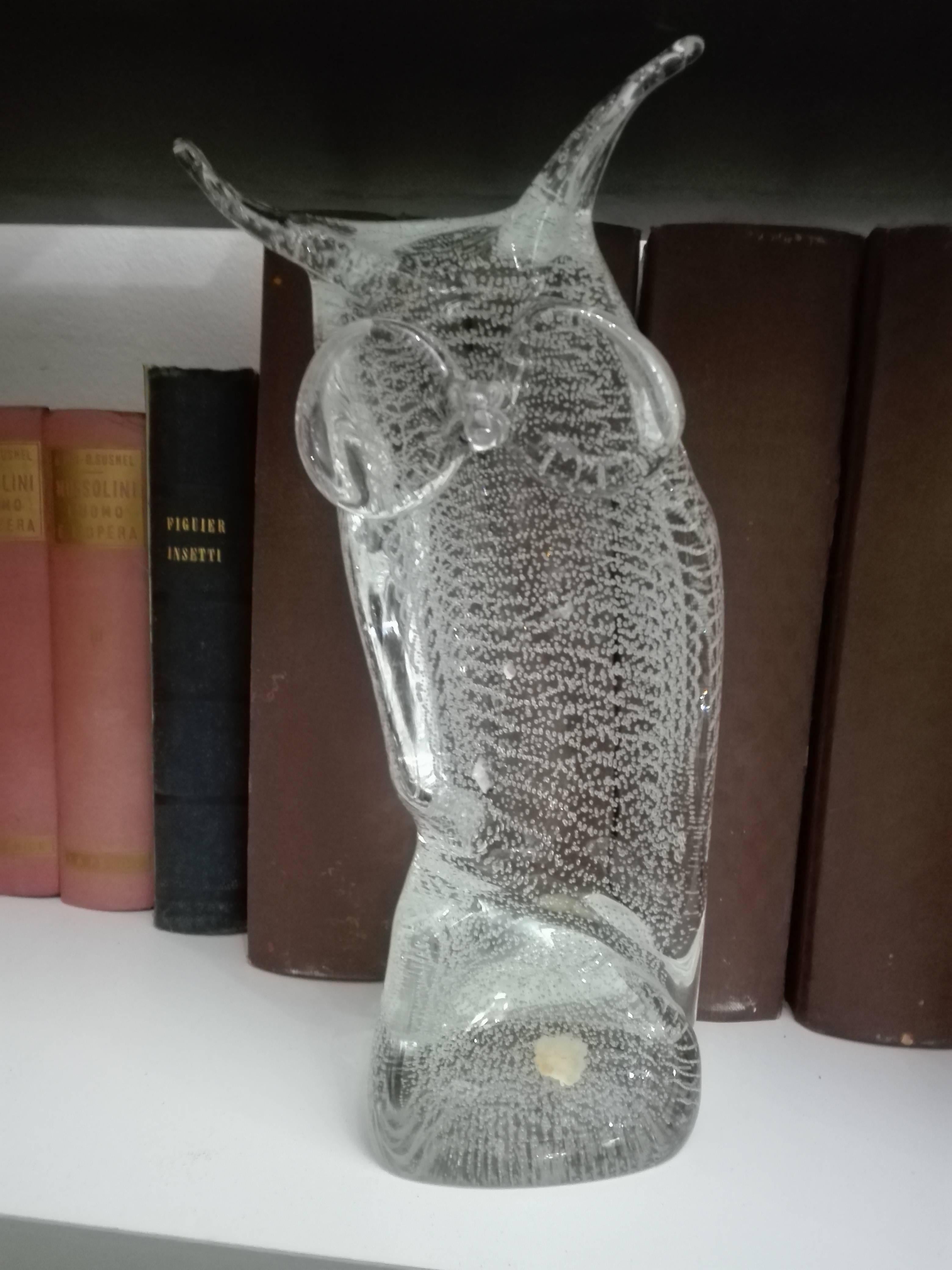 Licio Zanetti Murano Glass Owl with Bubbles For Sale 1
