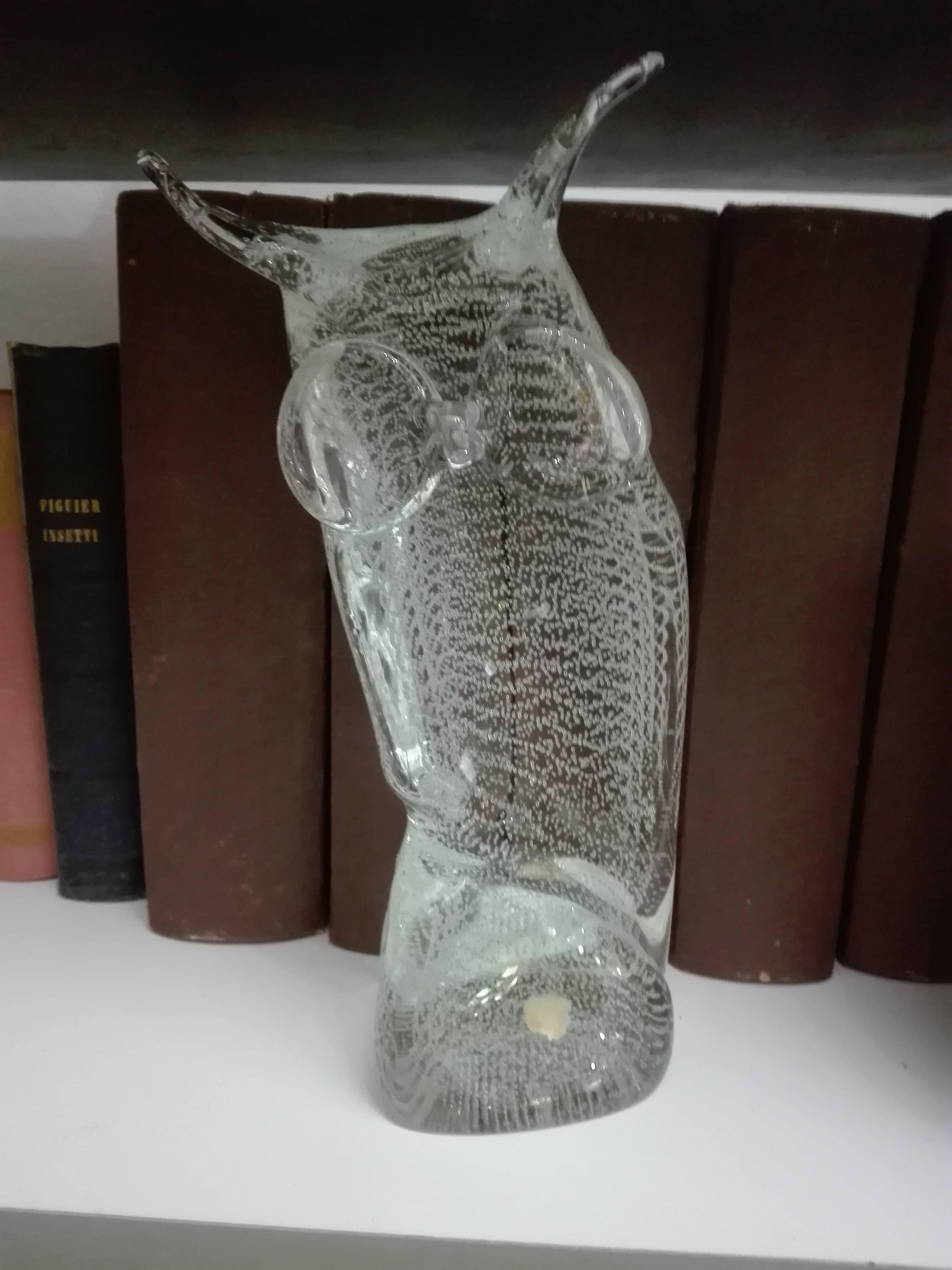 Mid-Century Modern Licio Zanetti Murano Glass Owl with Bubbles For Sale