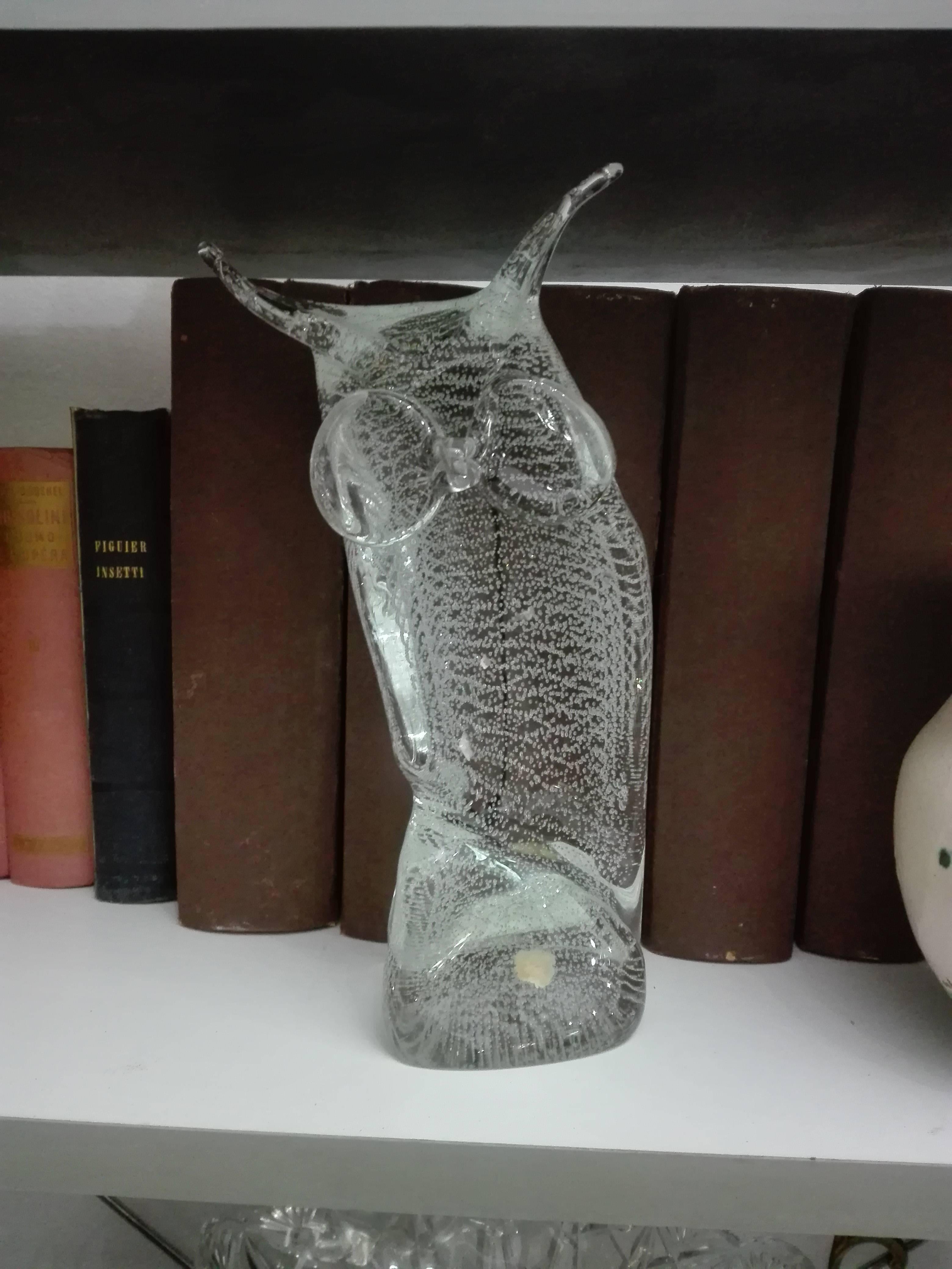 Italian Licio Zanetti Murano Glass Owl with Bubbles For Sale