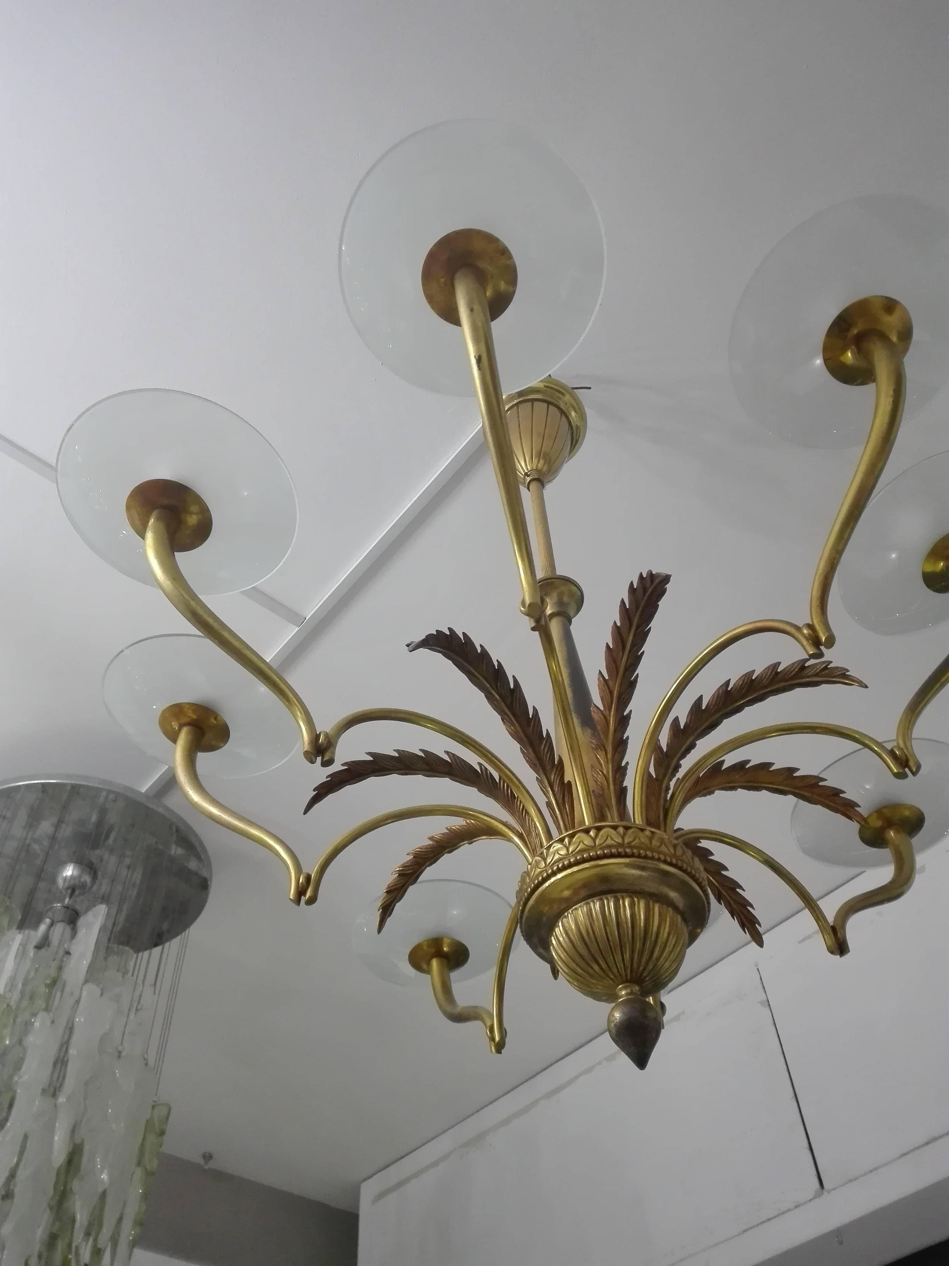 Empire style chandelier in bronze and glass eight lights.
