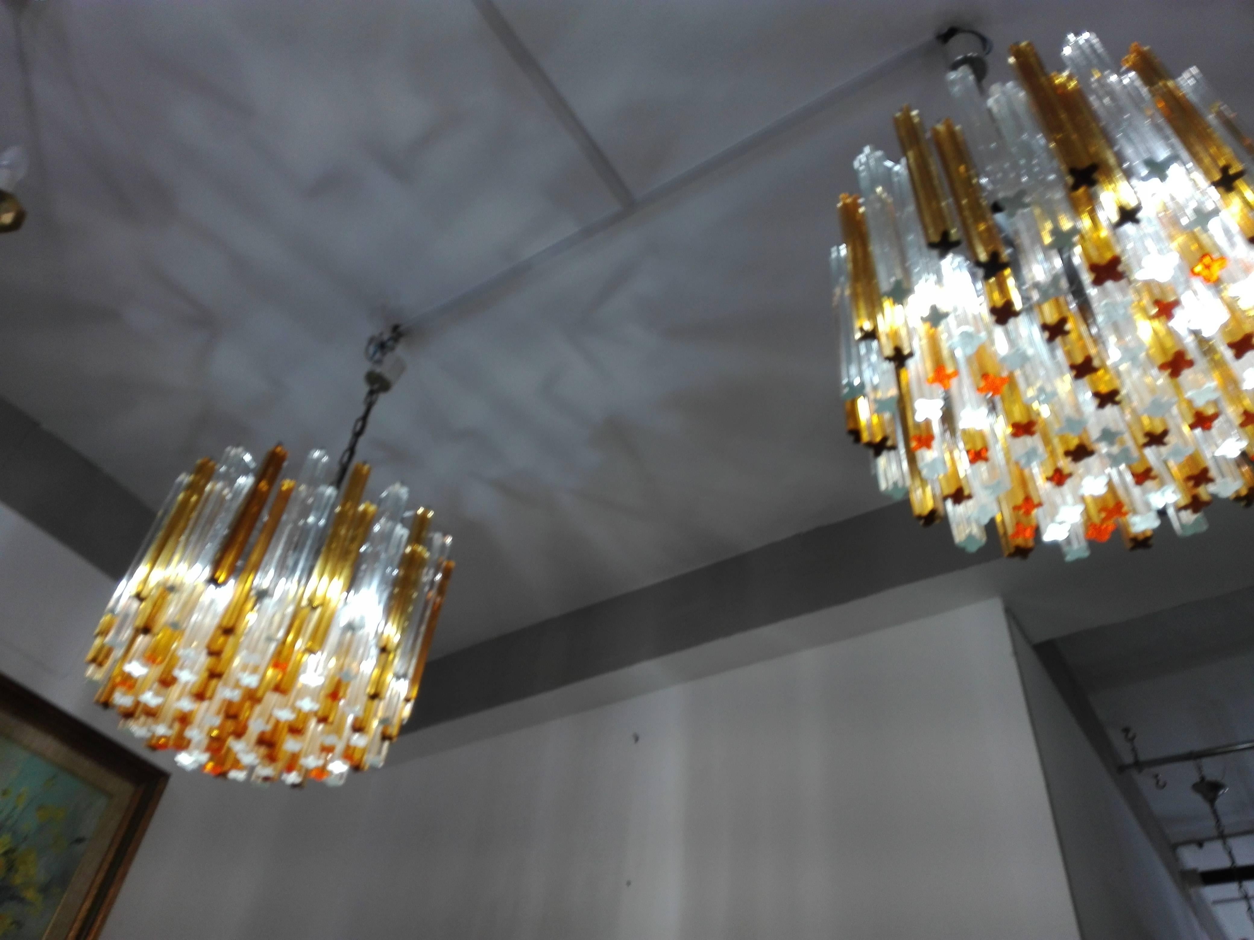Pair of Midcentury Italian Chandeliers by Venini with Waterfall Prisms 3