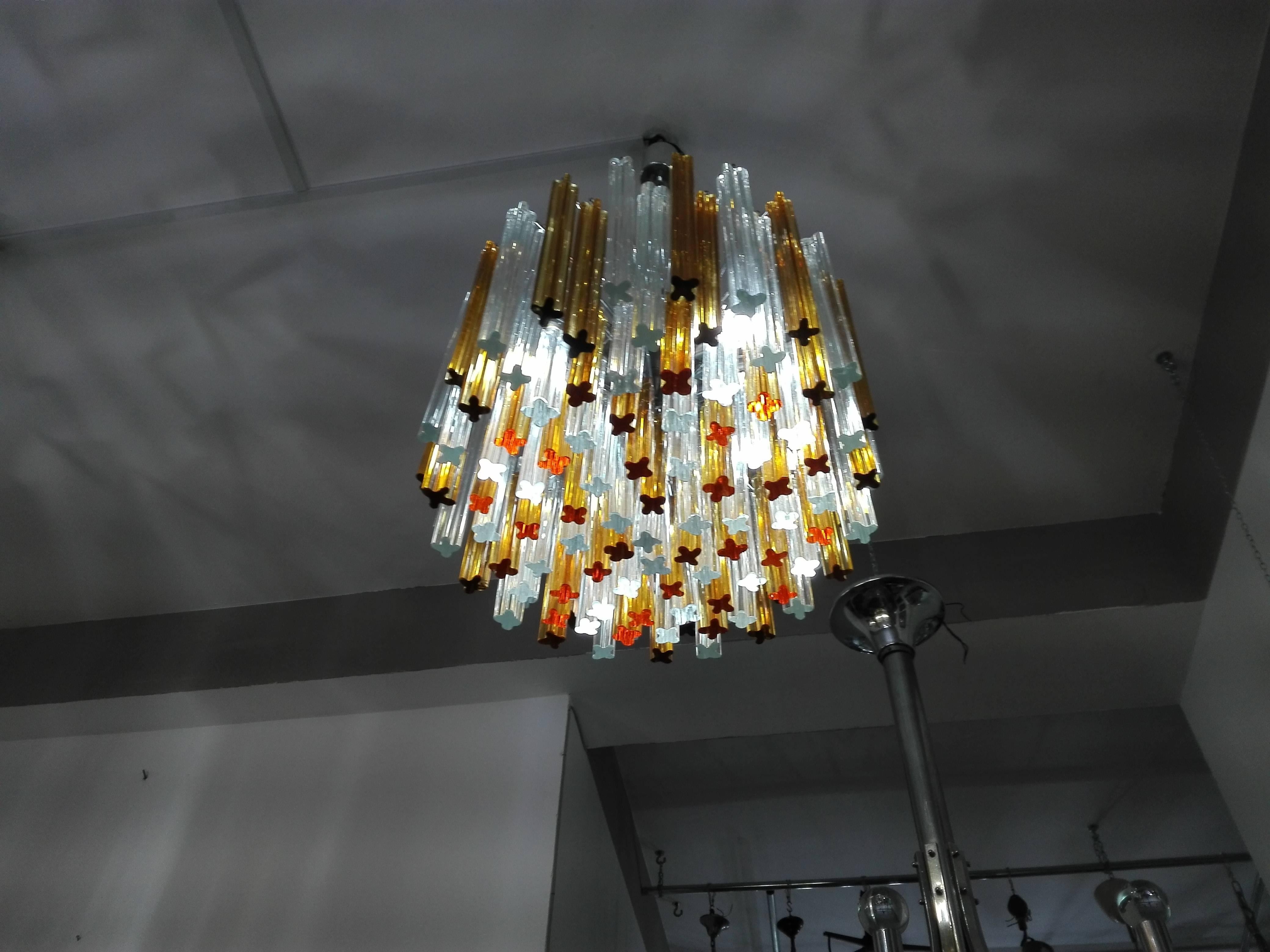 Pair of Midcentury Italian Chandeliers by Venini with Waterfall Prisms 4