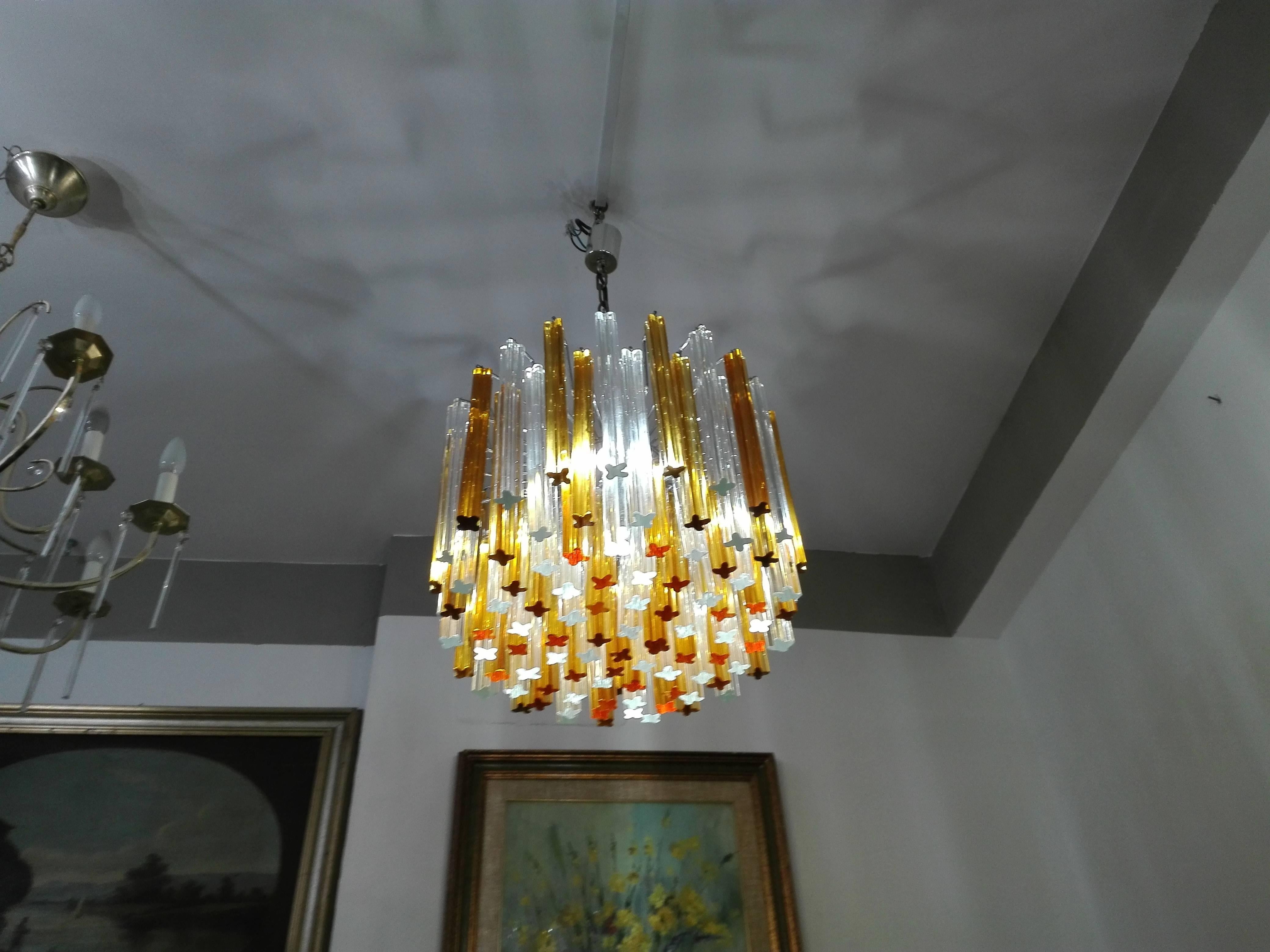 Mid-20th Century Pair of Midcentury Italian Chandeliers by Venini with Waterfall Prisms