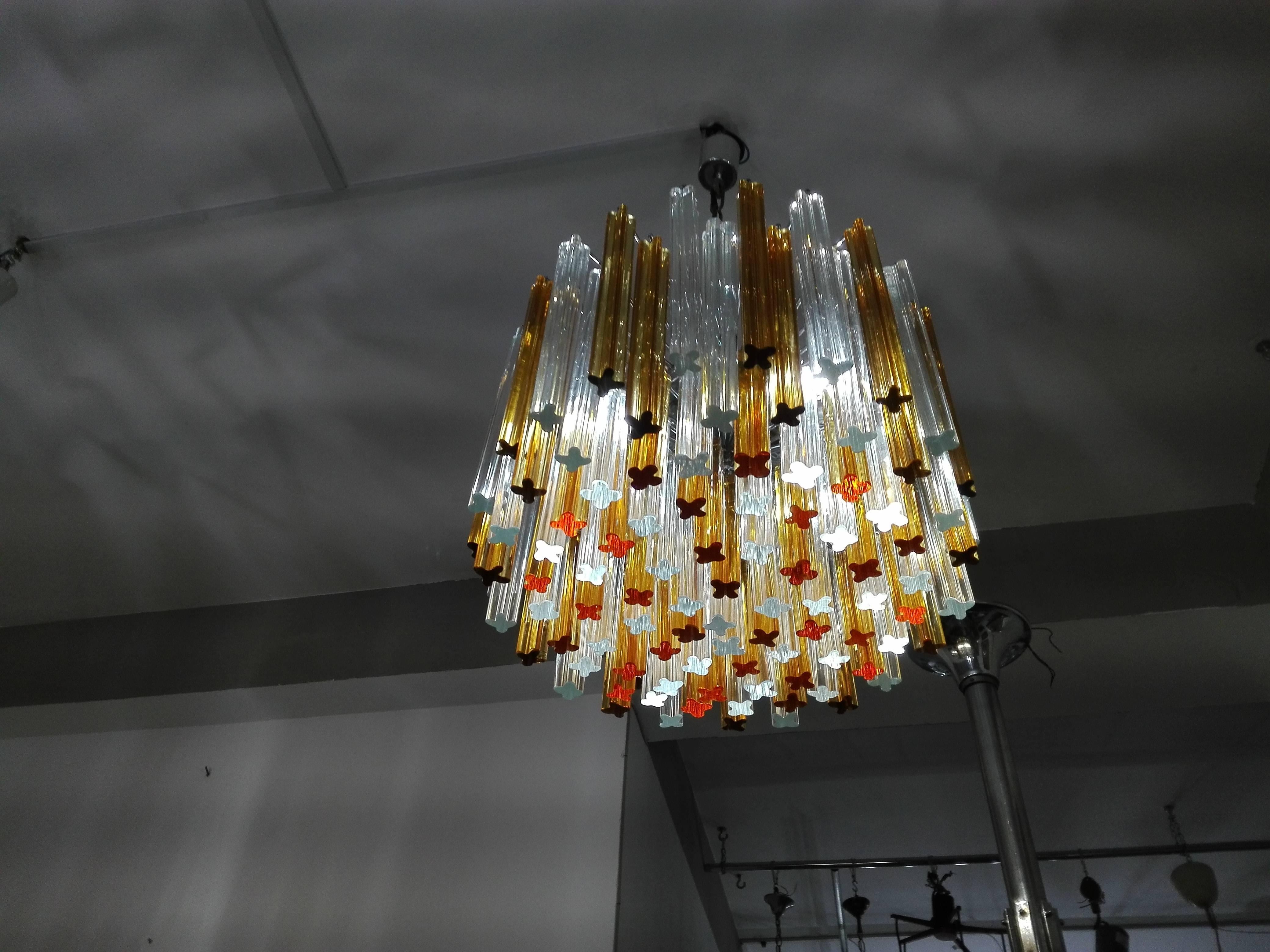 Pair of Midcentury Italian Chandeliers by Venini with Waterfall Prisms 2