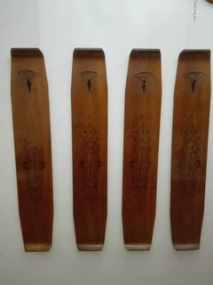 four elements in vintage teak coat hanger with drawings attribution Campo e Graf