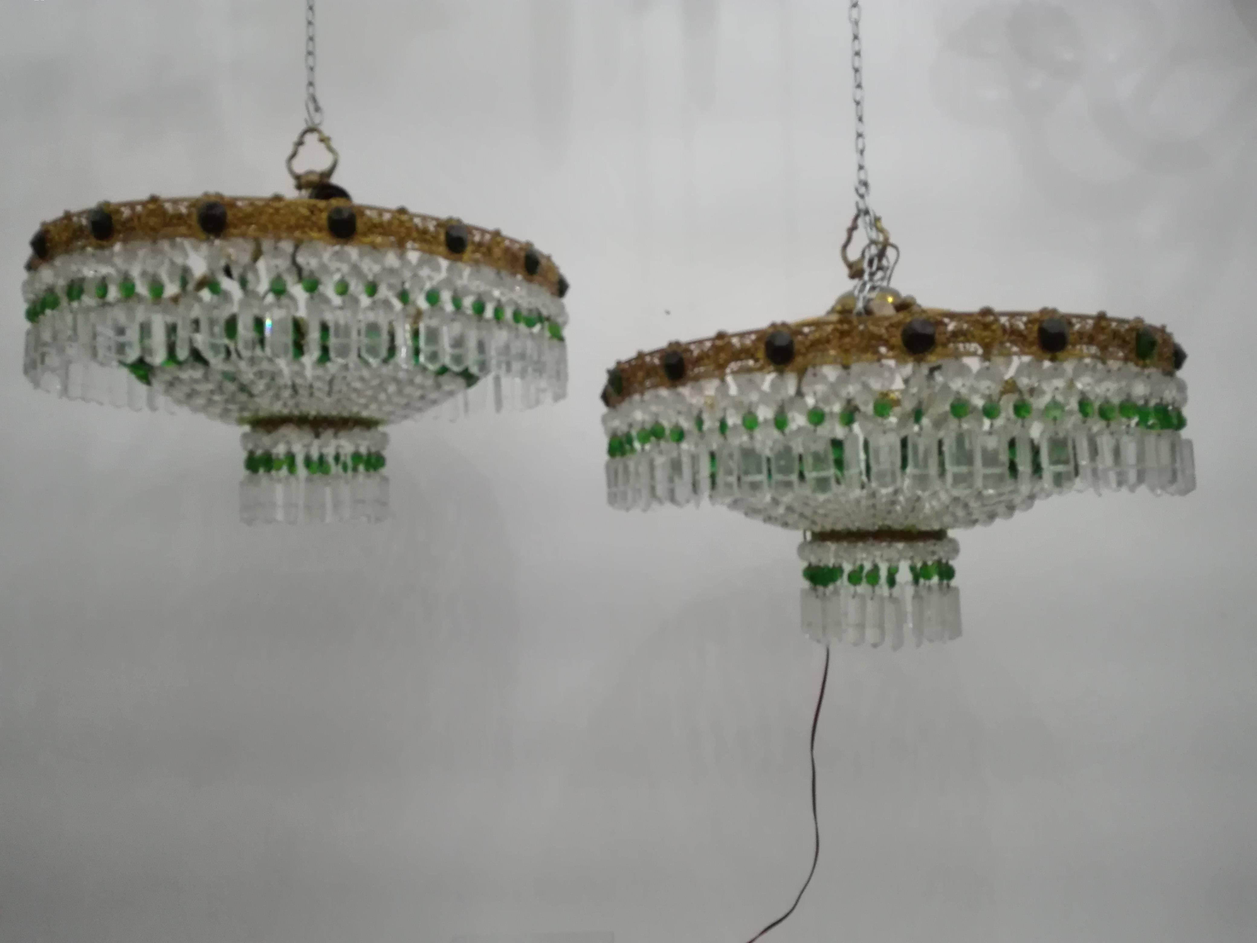Mid-20th Century Pair of Ceiling Lights with Crystals, Italy, 1960s