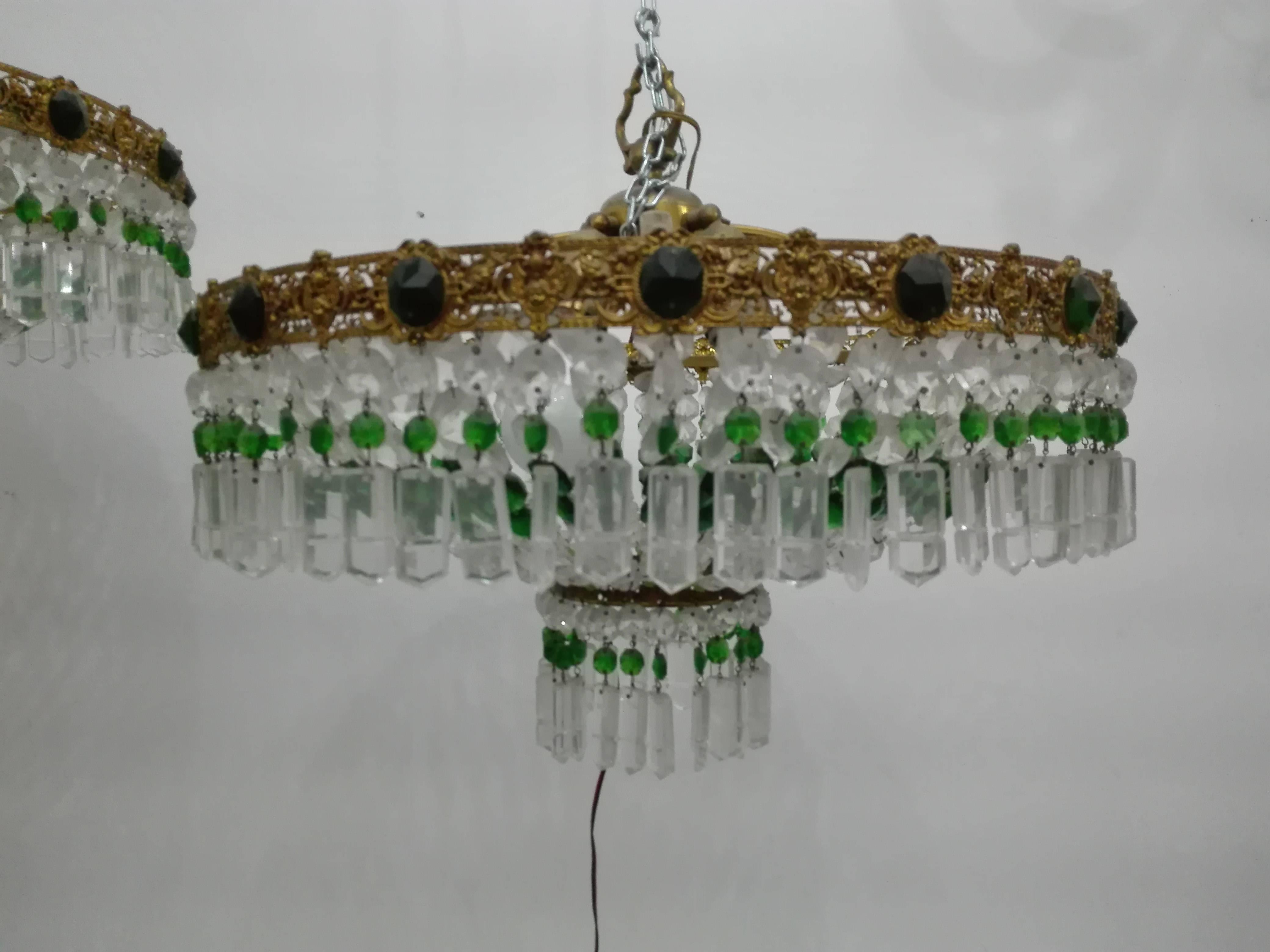 Pair of Ceiling Lights with Crystals, Italy, 1960s In Good Condition In Palermo, Italia