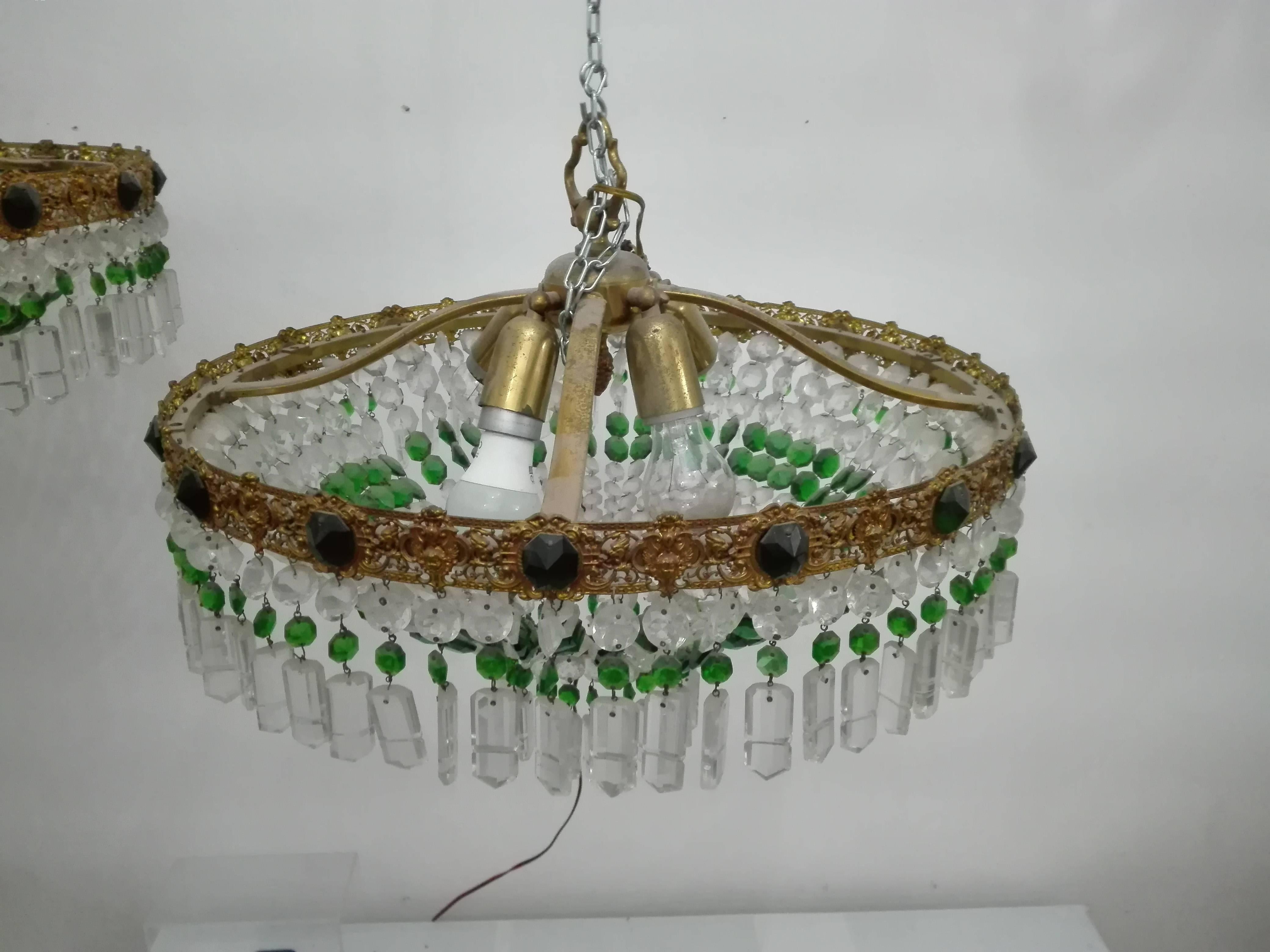 Pair of Ceiling Lights with Crystals, Italy, 1960s 1