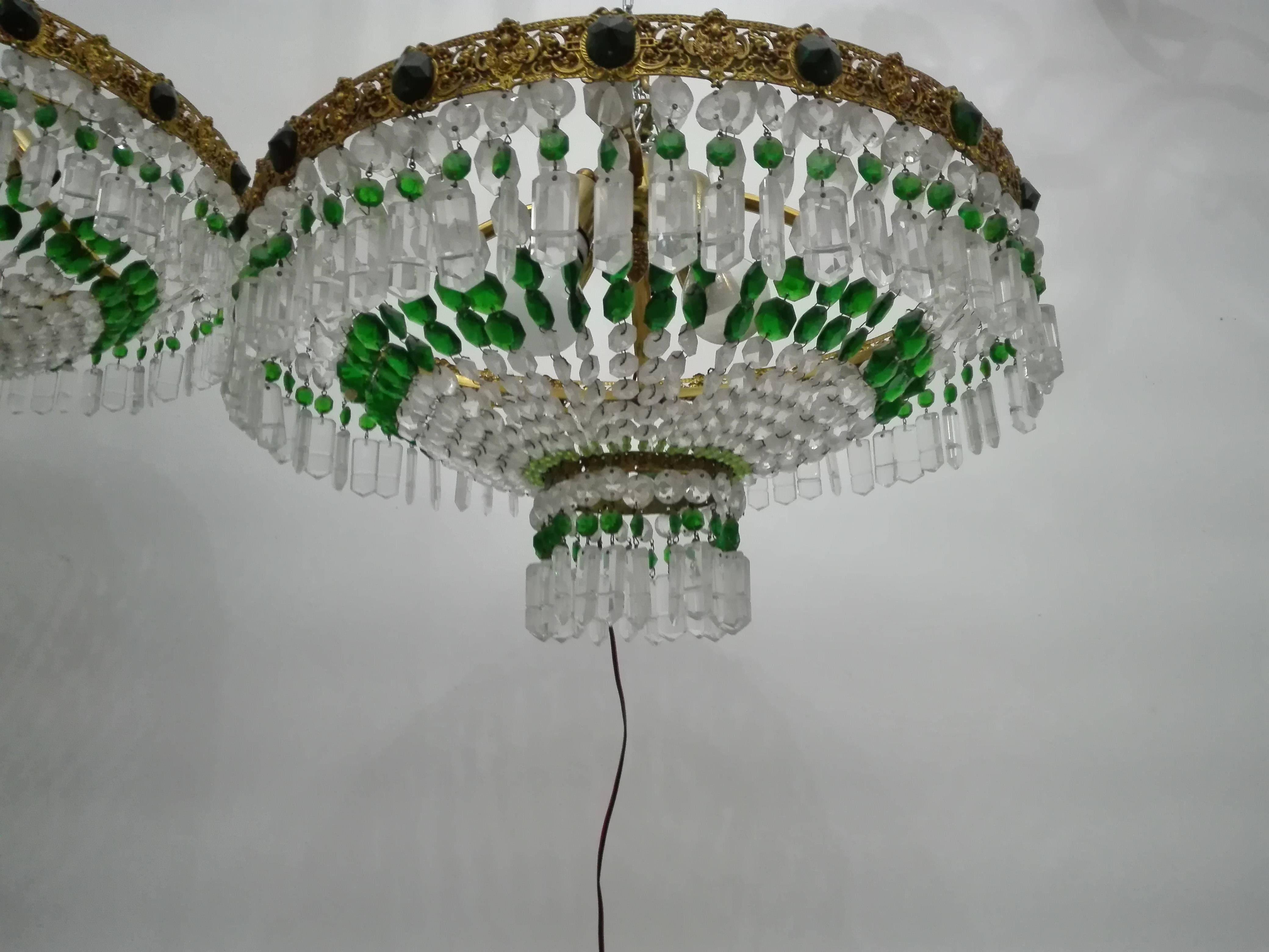 Cut Glass Pair of Ceiling Lights with Crystals, Italy, 1960s