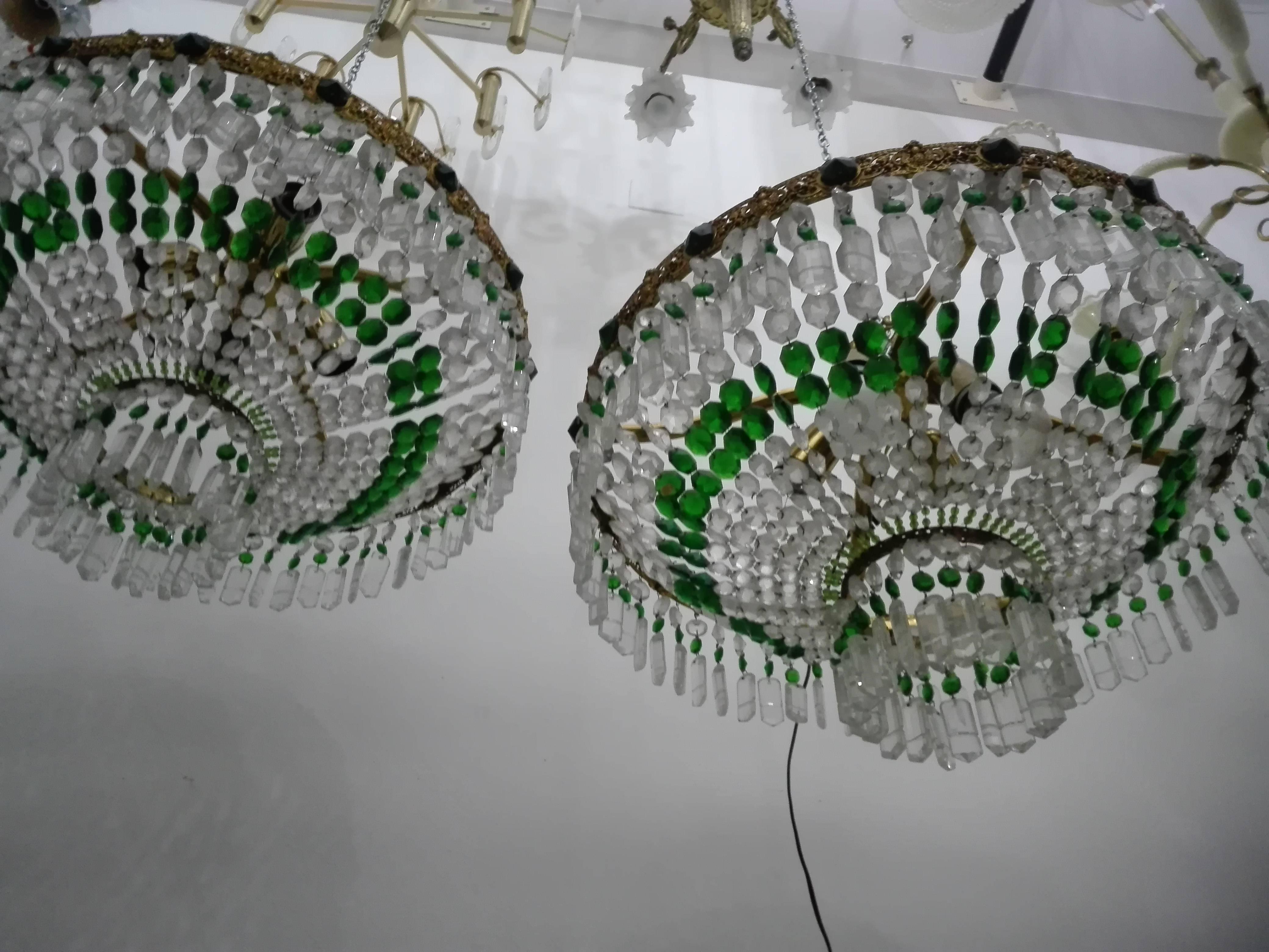 Early Victorian Pair of Ceiling Lights with Crystals, Italy, 1960s