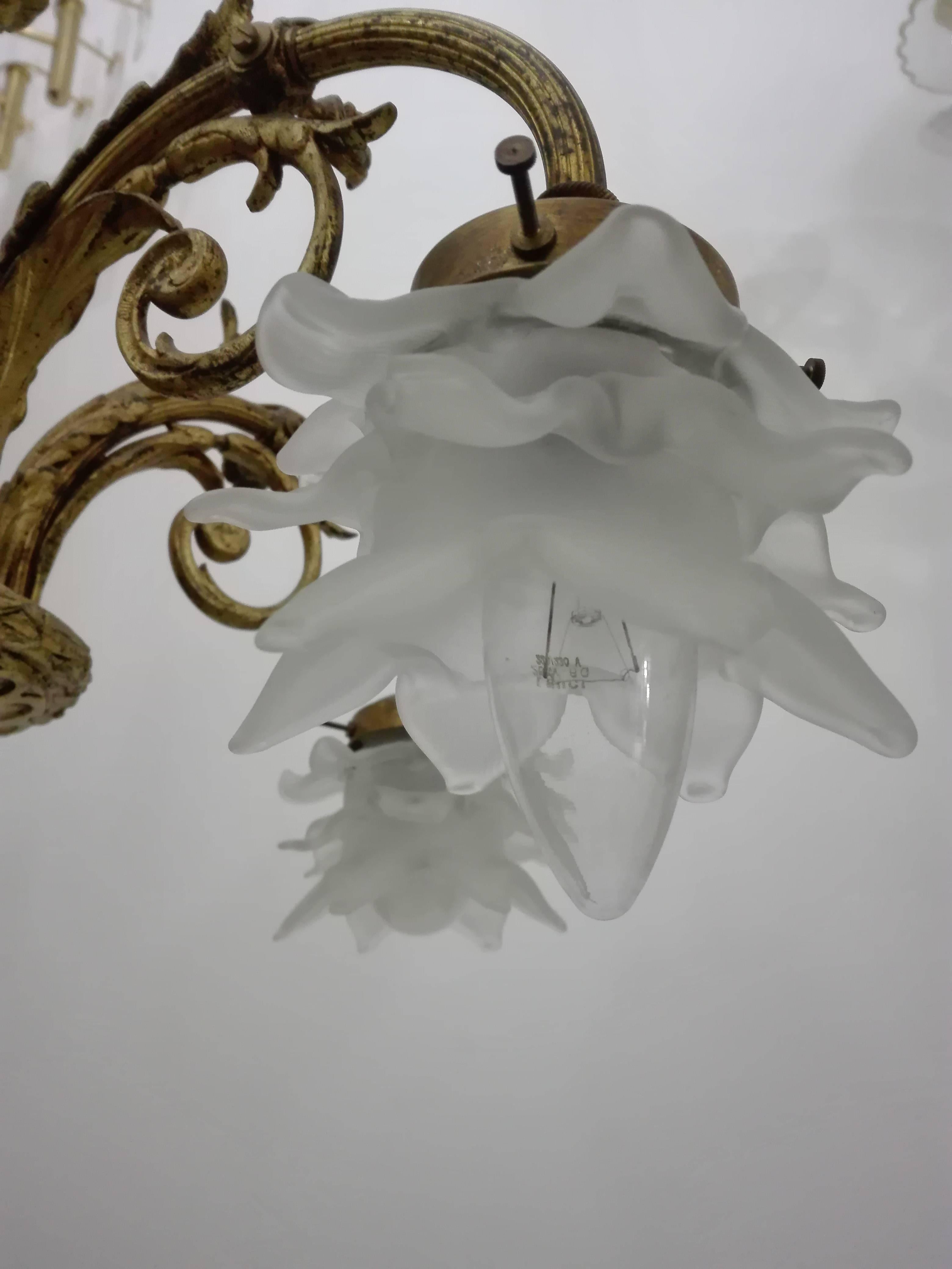 Mid-20th Century Empire Style Chandelier, Bronze Structure and Glass Diffuser