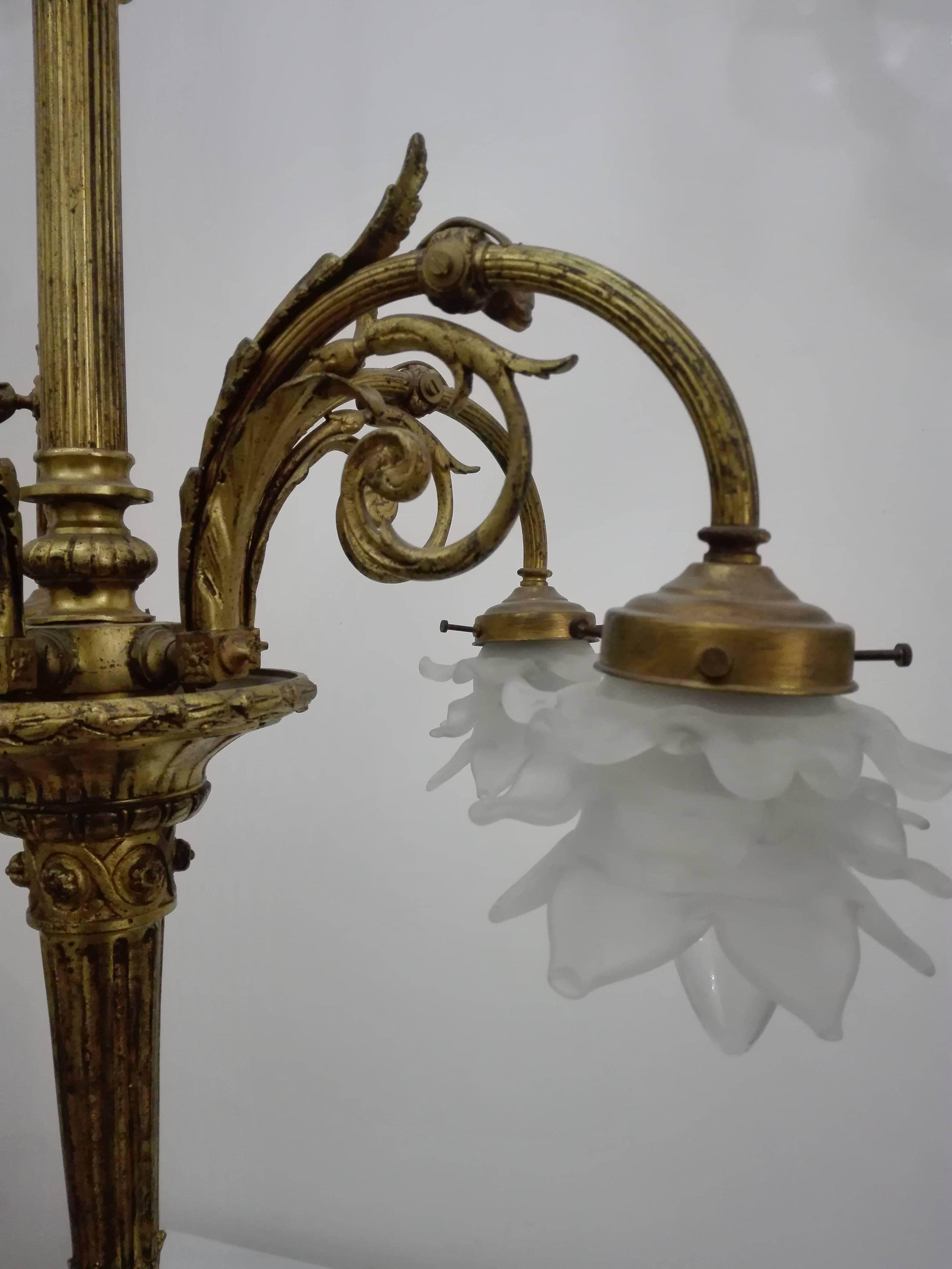 Empire Style Chandelier, Bronze Structure and Glass Diffuser In Excellent Condition In Palermo, Italia