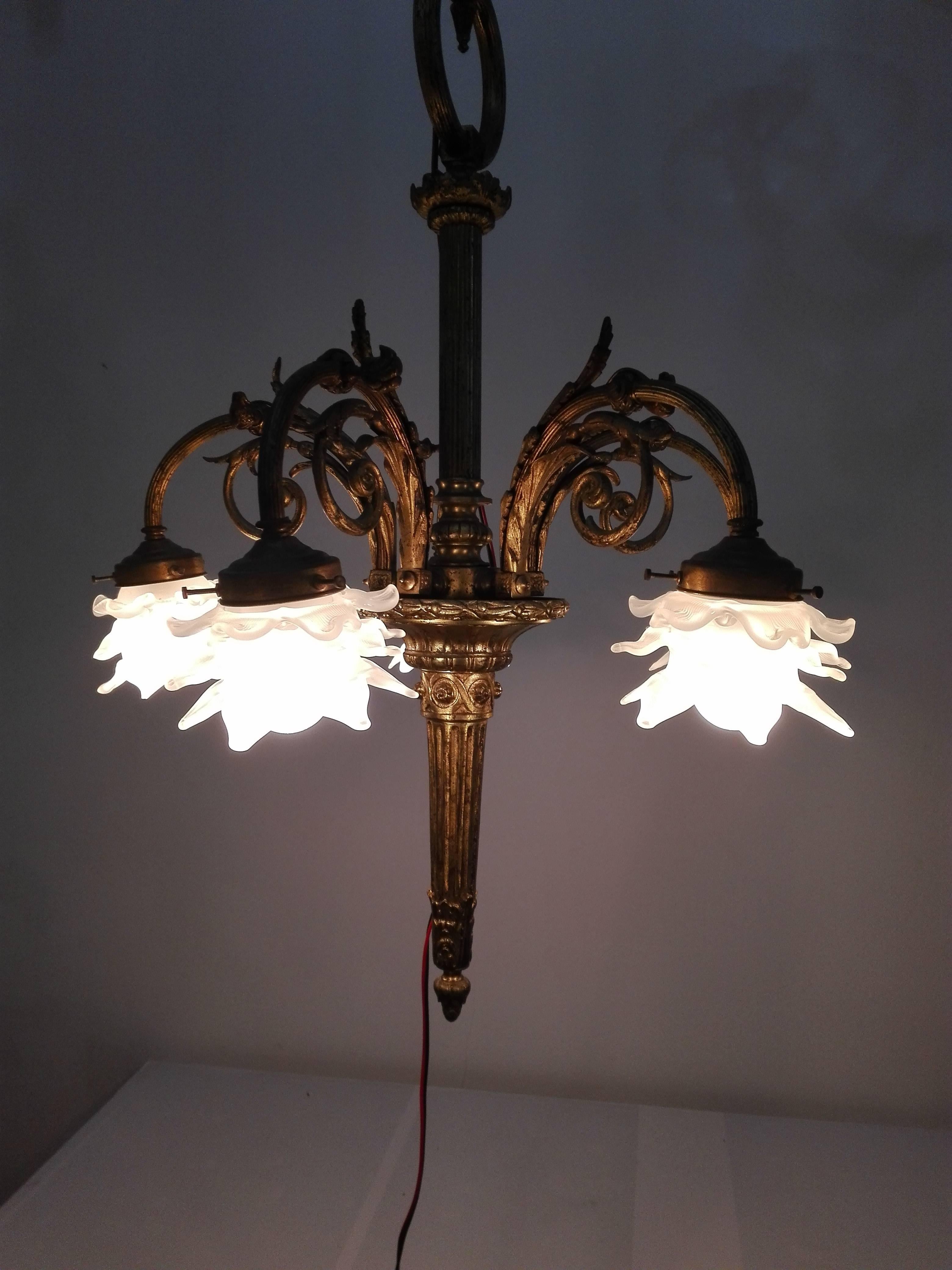 Empire Style Chandelier, Bronze Structure and Glass Diffuser 1