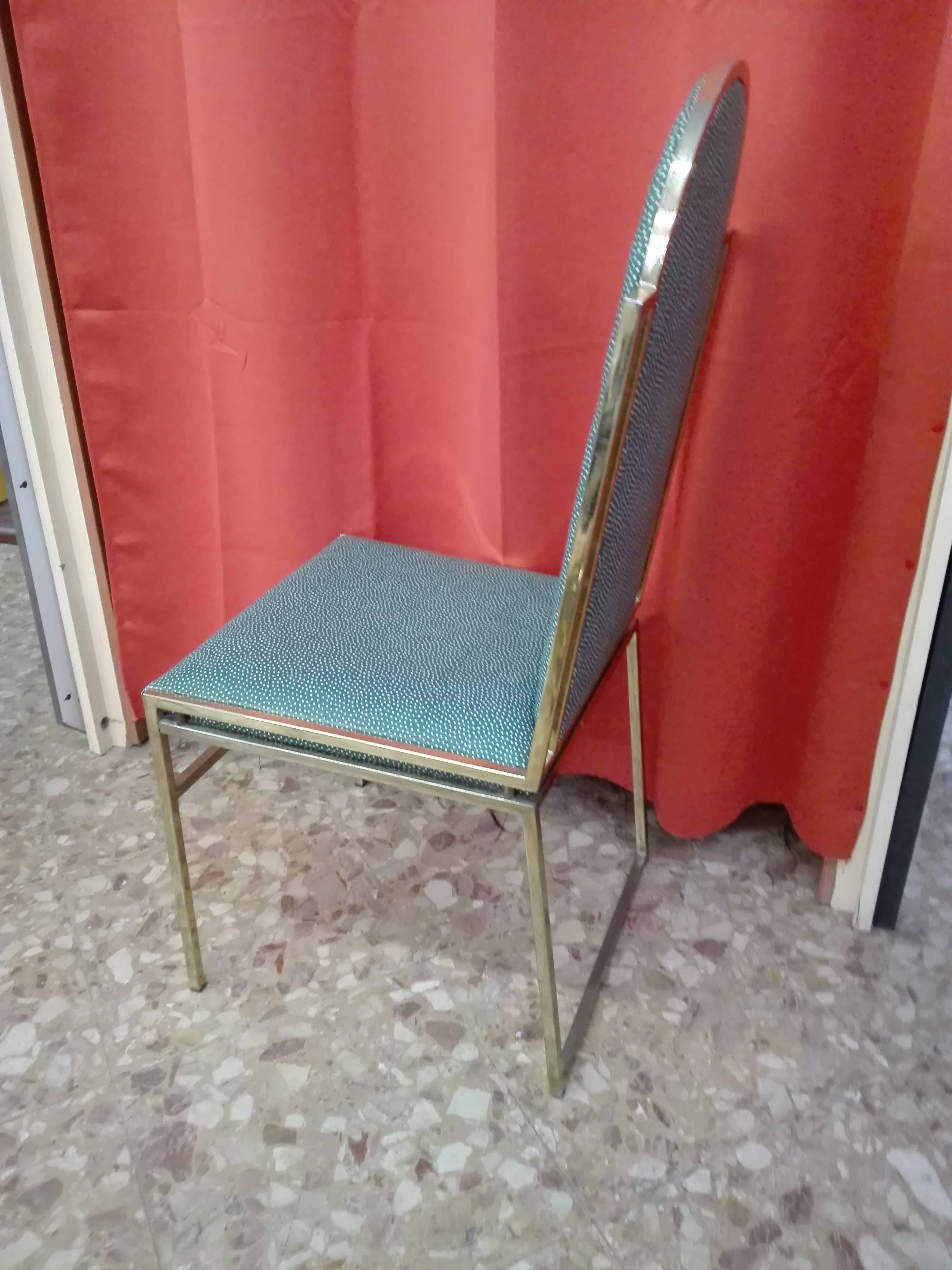 Hand-Crafted Dining Chairs with Brass Frame by Romeo Rega, 1970s, Set of Four