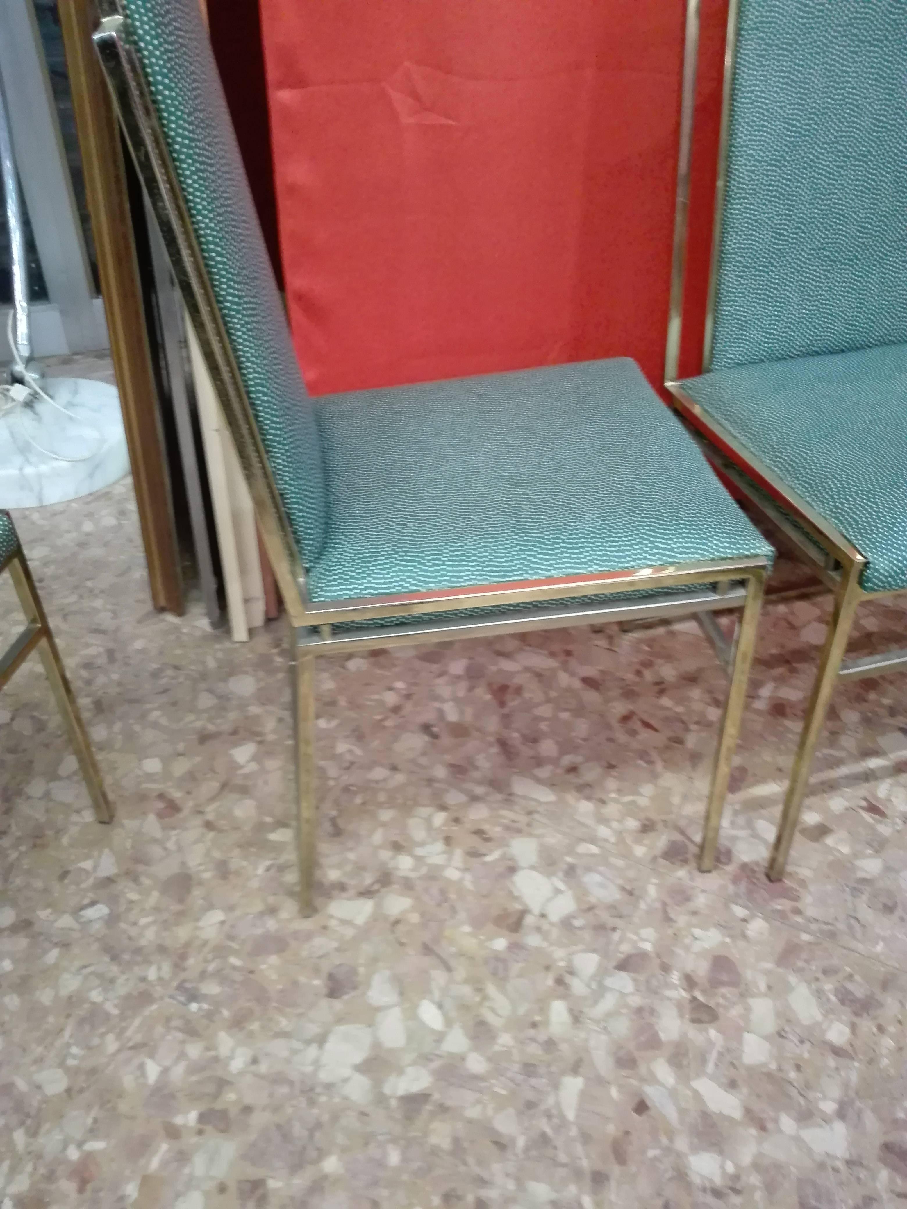 Mid-Century Modern Dining Chairs with Brass Frame by Romeo Rega, 1970s, Set of Four