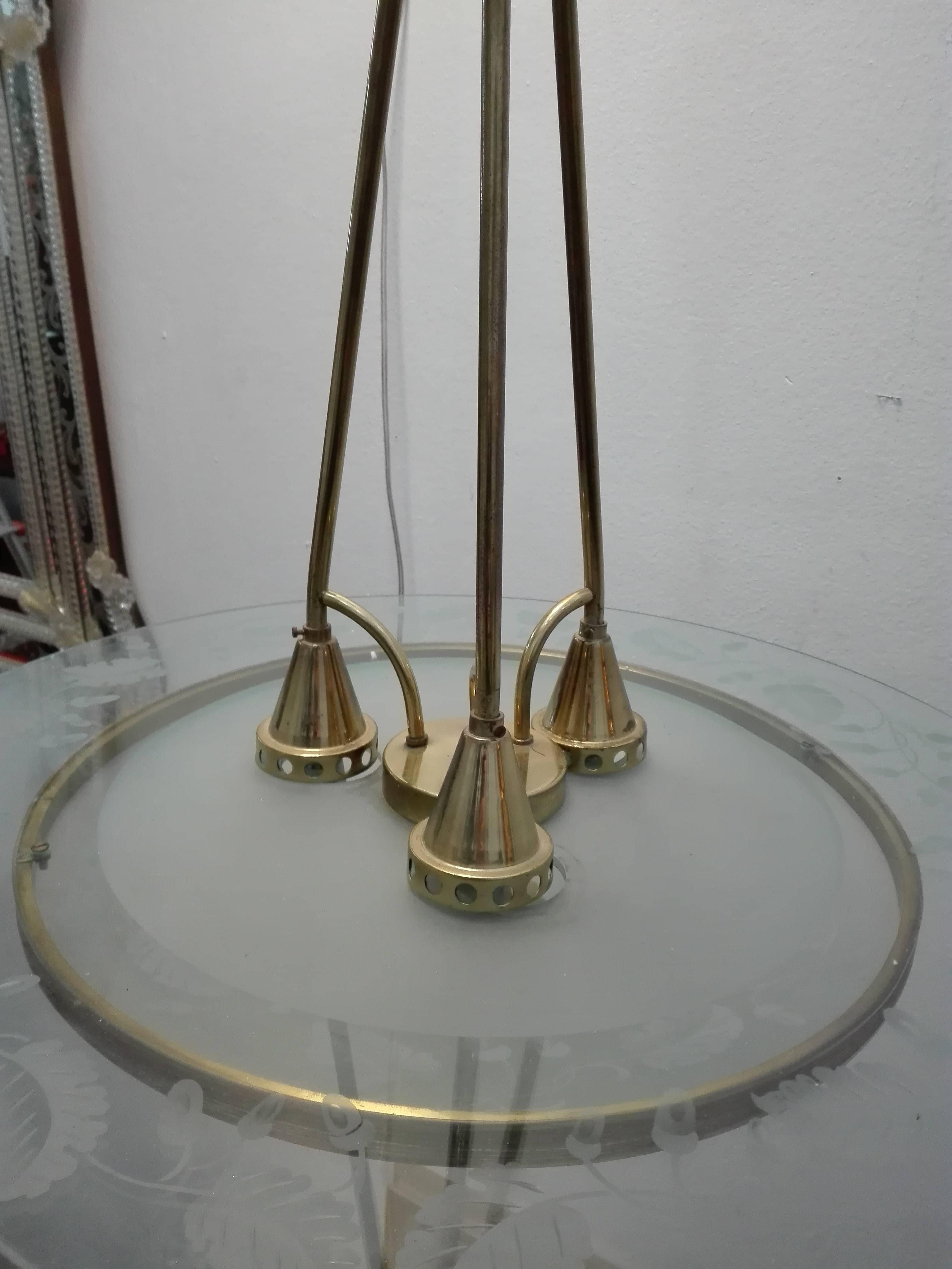 Fontana Arte, Pietro Chiesa, Couple Brass Glass Chandeliers For Sale 2