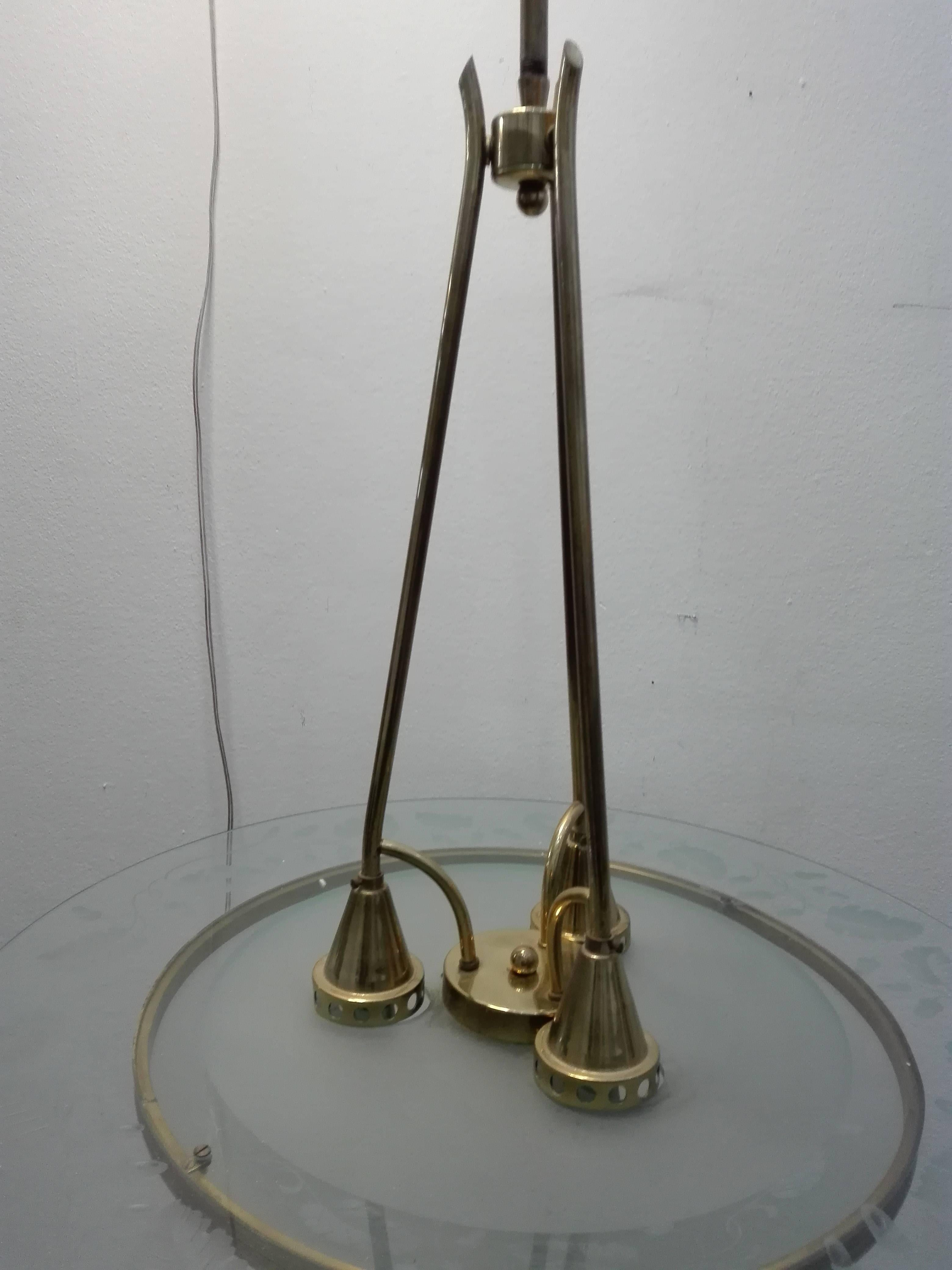 Mid-20th Century Fontana Arte, Pietro Chiesa, Couple Brass Glass Chandeliers For Sale