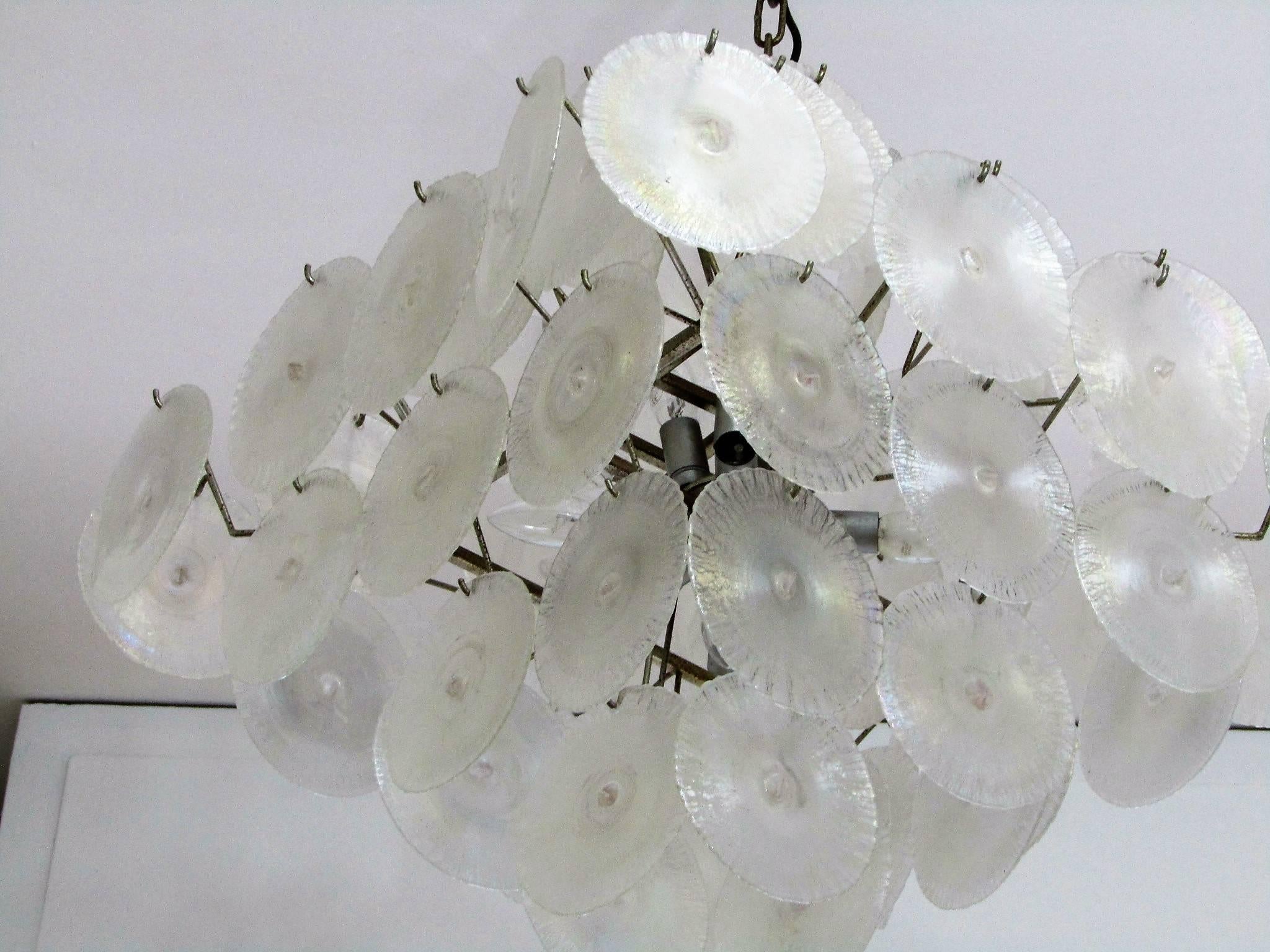 Italian Lampadario Mazzega dischi di Murano For Sale