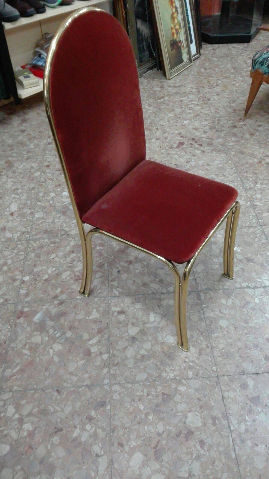 Velvet Set of Six Dining Chairs Brass by Romeo Rega, Italy, 1970