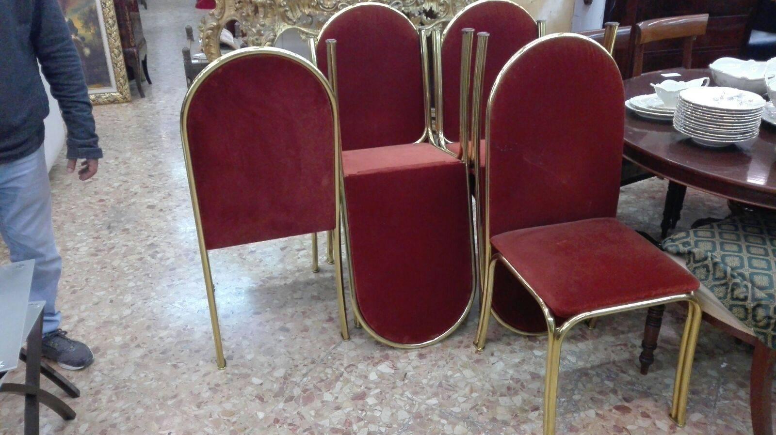 Set of Six Dining Chairs Brass by Romeo Rega, Italy, 1970 2