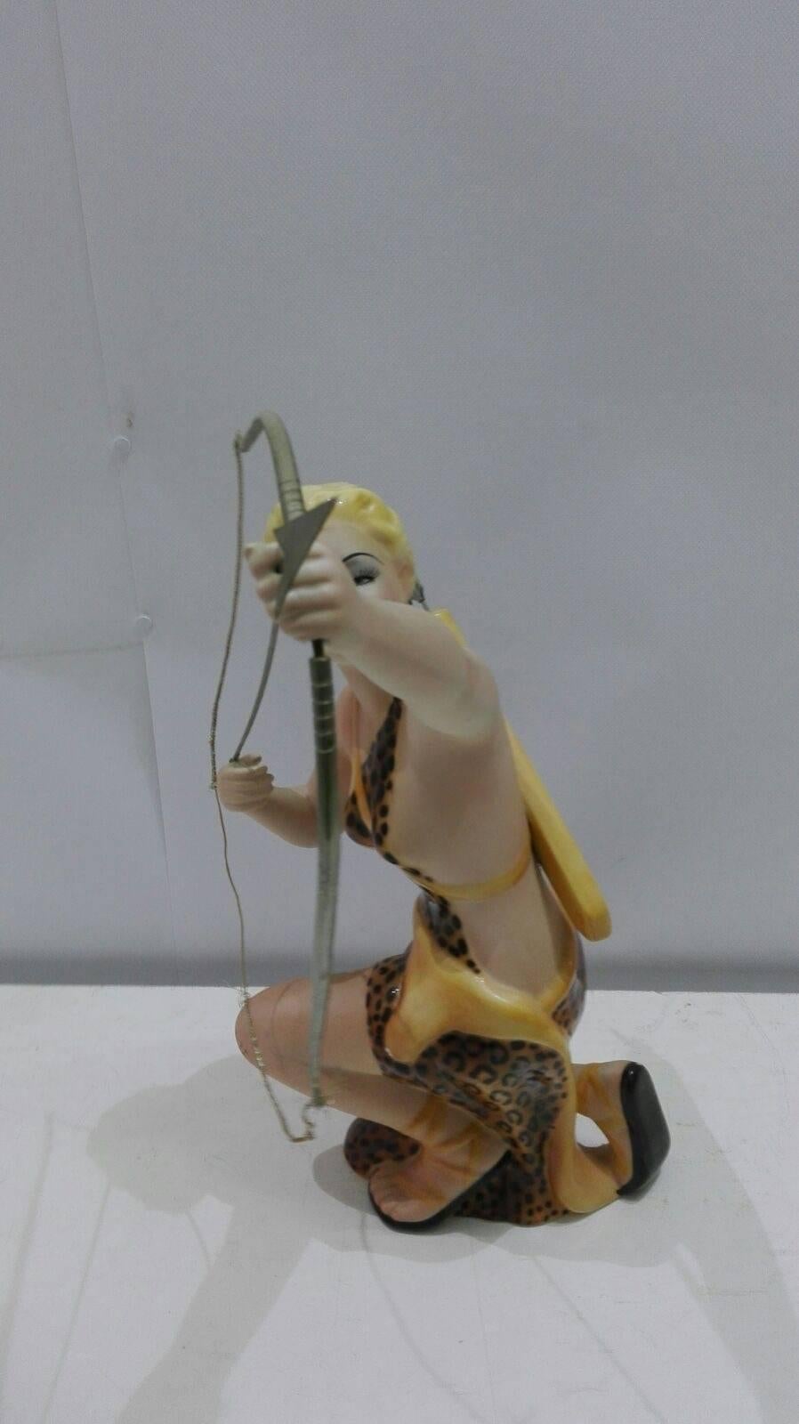 Mid-Century Modern Huntress Goddess Favaro and Cecchetto Ceramic, Made in Italy, 20th Century