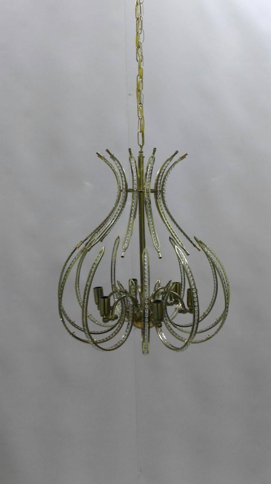 Pair of Brass and Crystal Chandeliers from the Ceiling, 20th Century For Sale 5