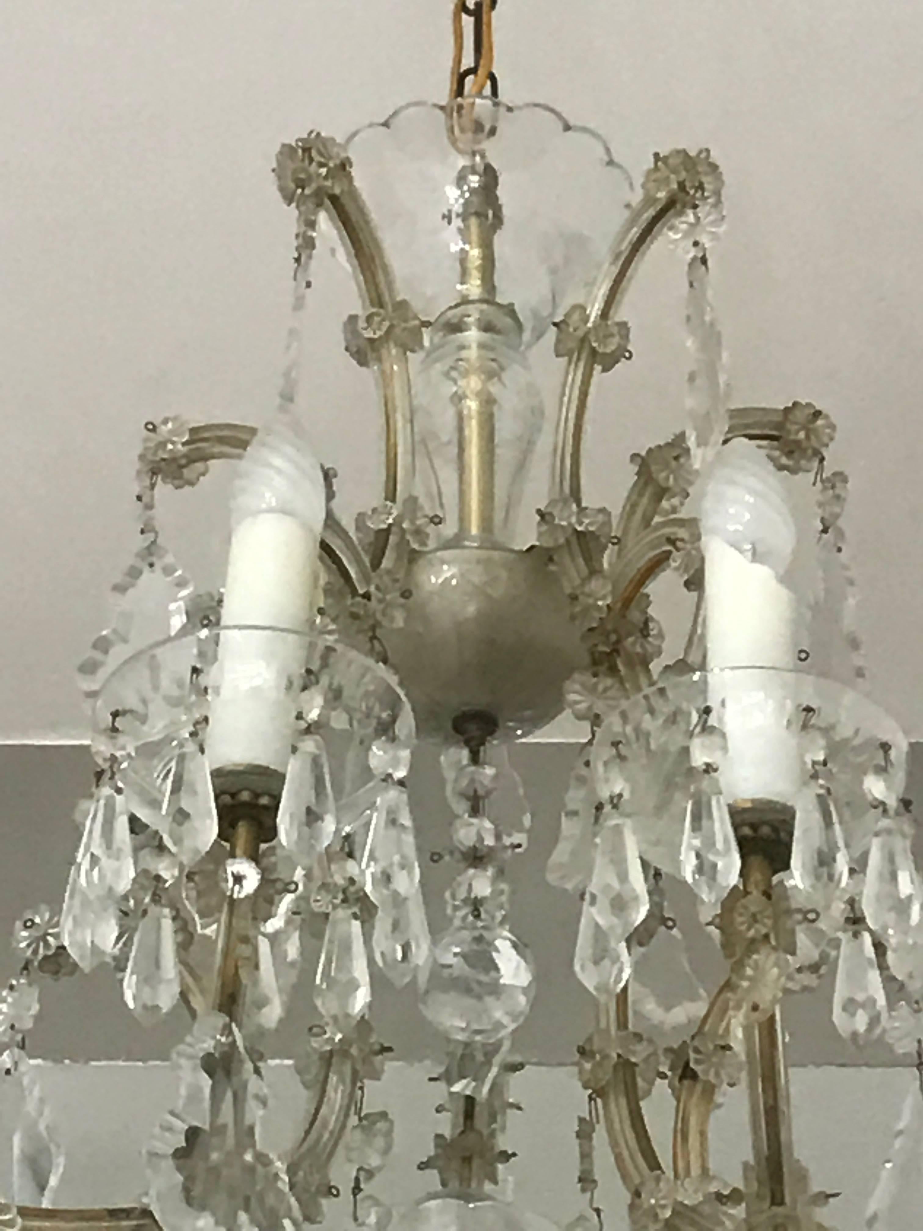 Mid-Century Modern Pair of Crystal Chandeliers and Murano Glass, 20th Century