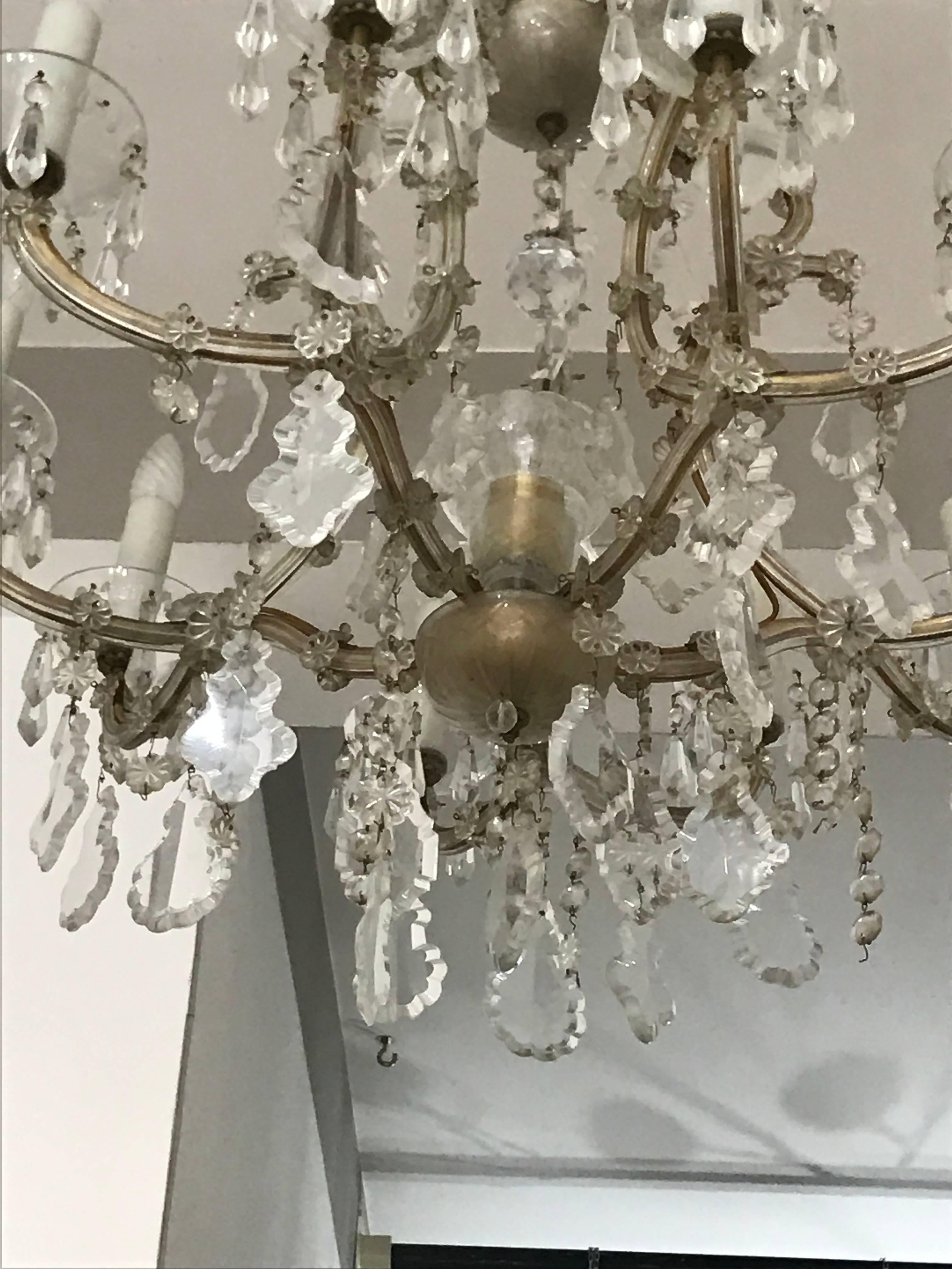 European Pair of Crystal Chandeliers and Murano Glass, 20th Century