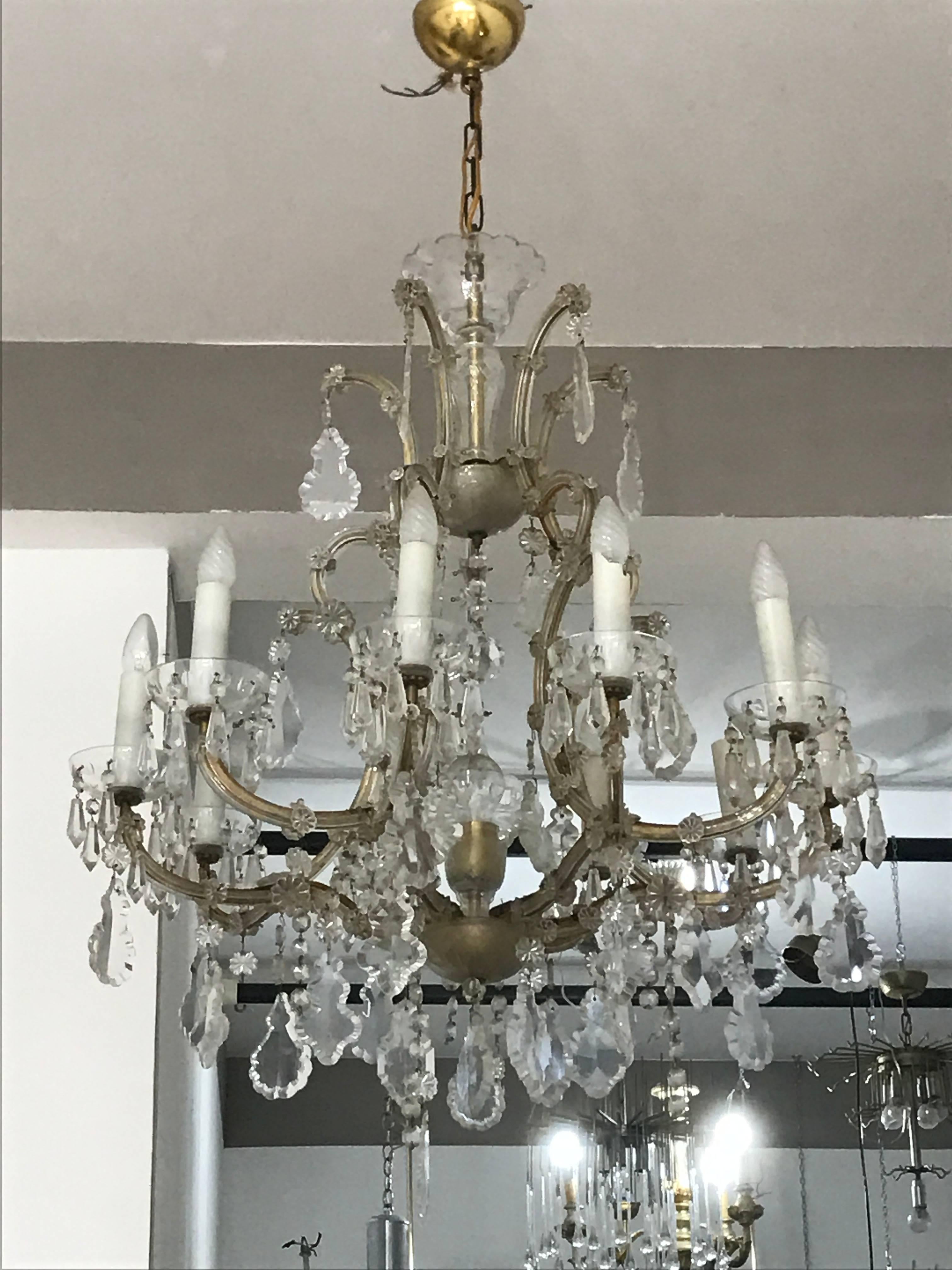 Pair of Crystal Chandeliers and Murano Glass, 20th Century In Excellent Condition In Palermo, Italia
