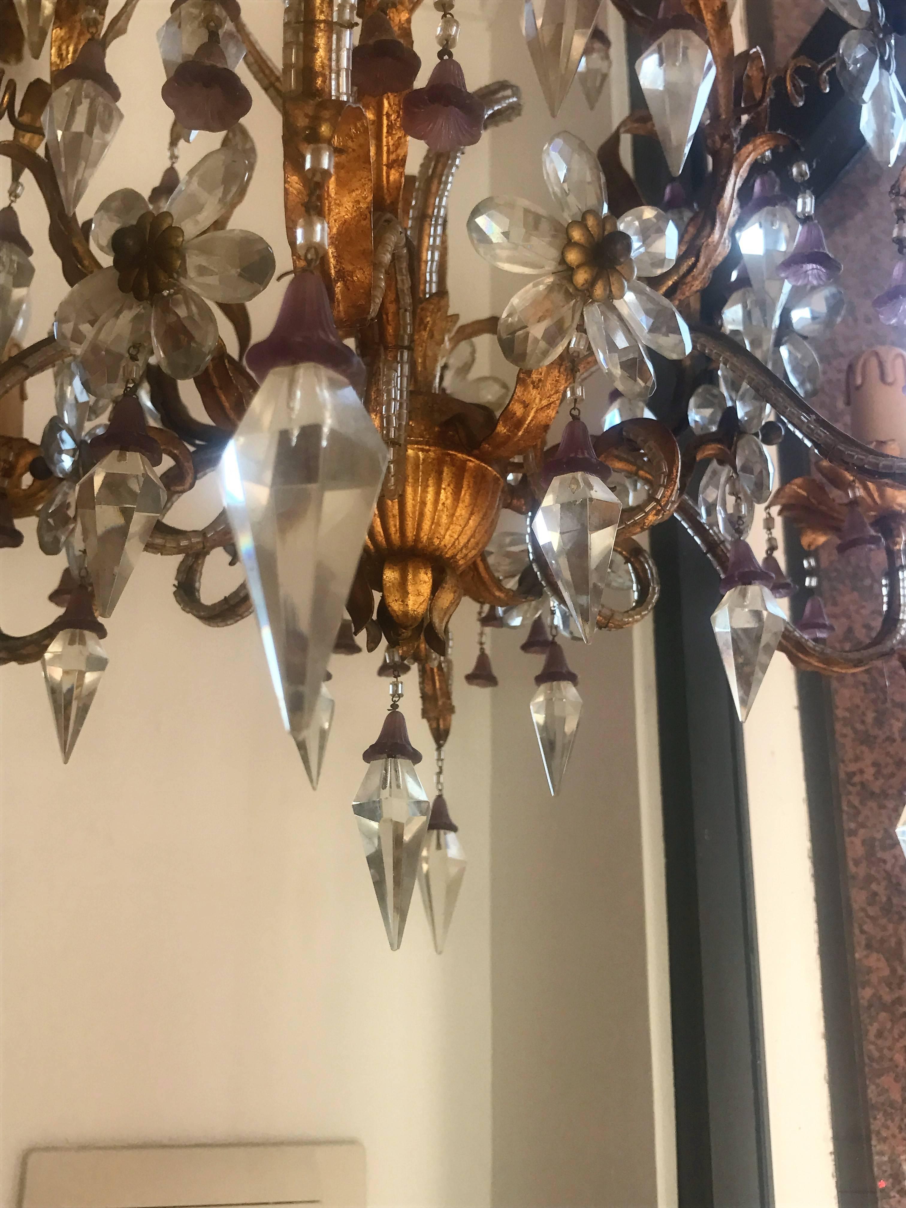 Mid-Century Modern  WATERFALL Crystal Chandelier and Glass of Murano, Italy, 20th Century