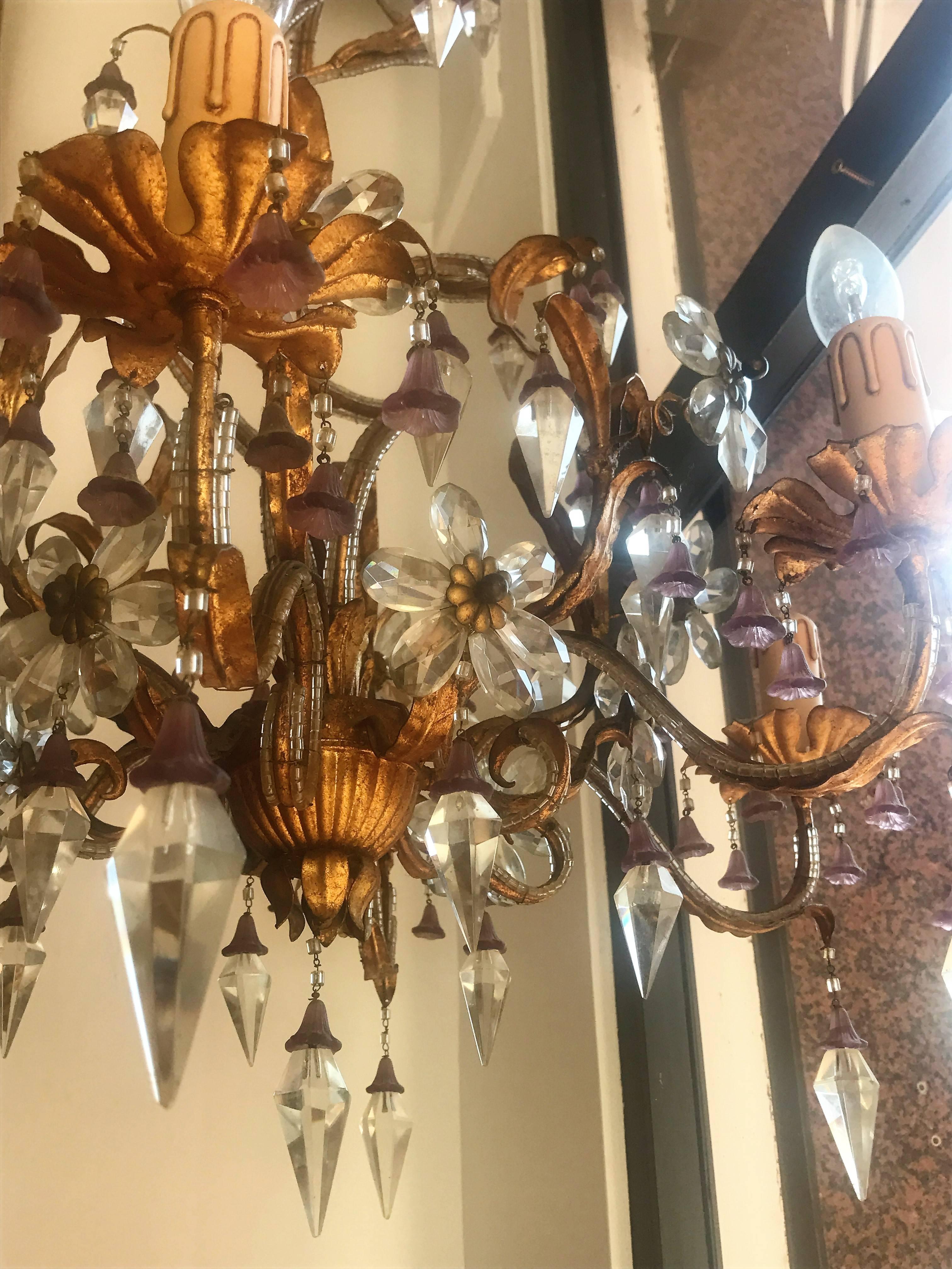 Mid-20th Century  WATERFALL Crystal Chandelier and Glass of Murano, Italy, 20th Century