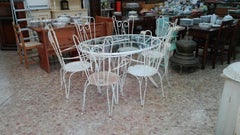 Art deco, table + six garden chairs, iron, French style,