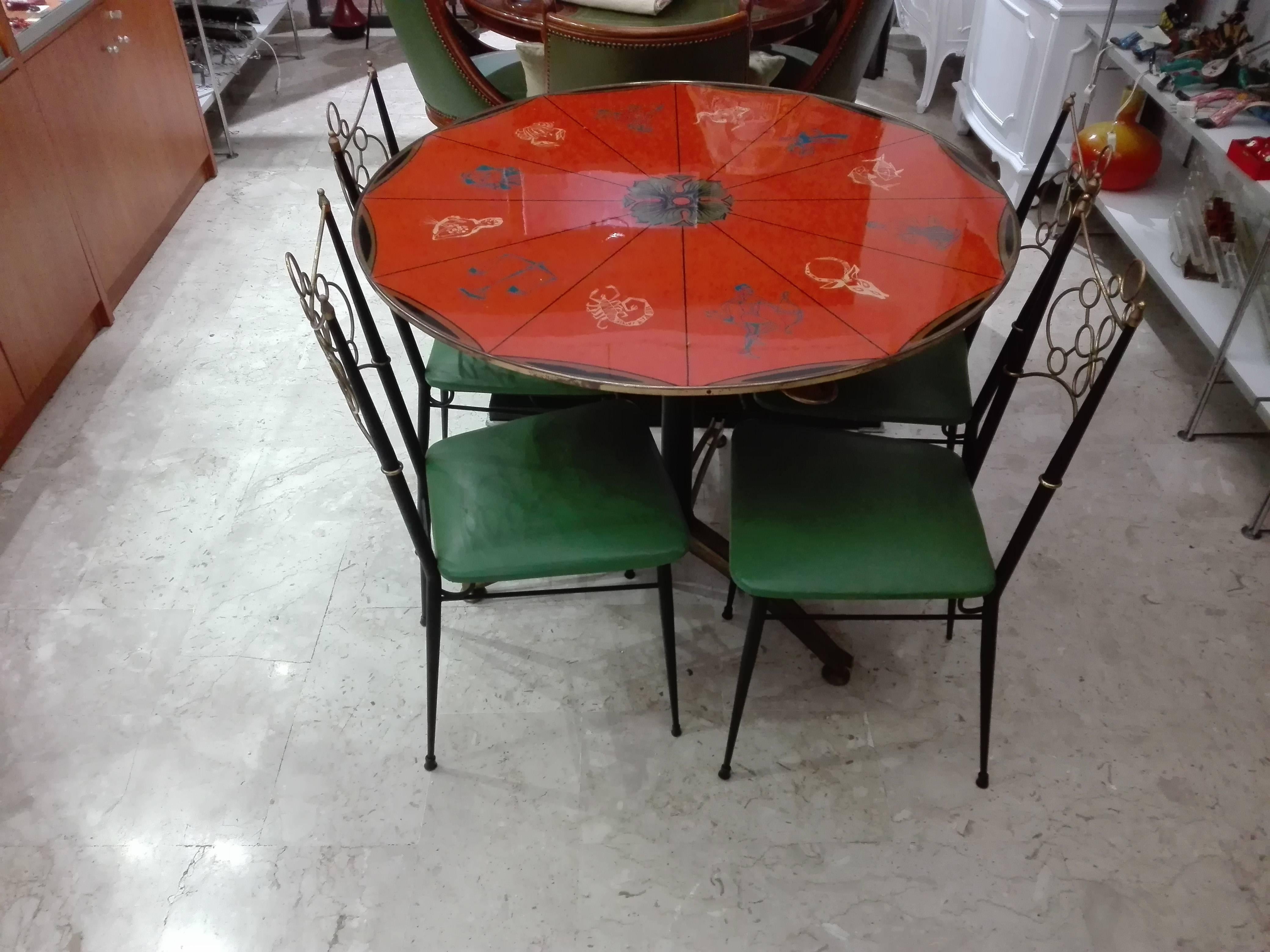 Mid-20th Century Exceptional Round Coffee Table / Game 50 Years Plan with Zodiac Signs