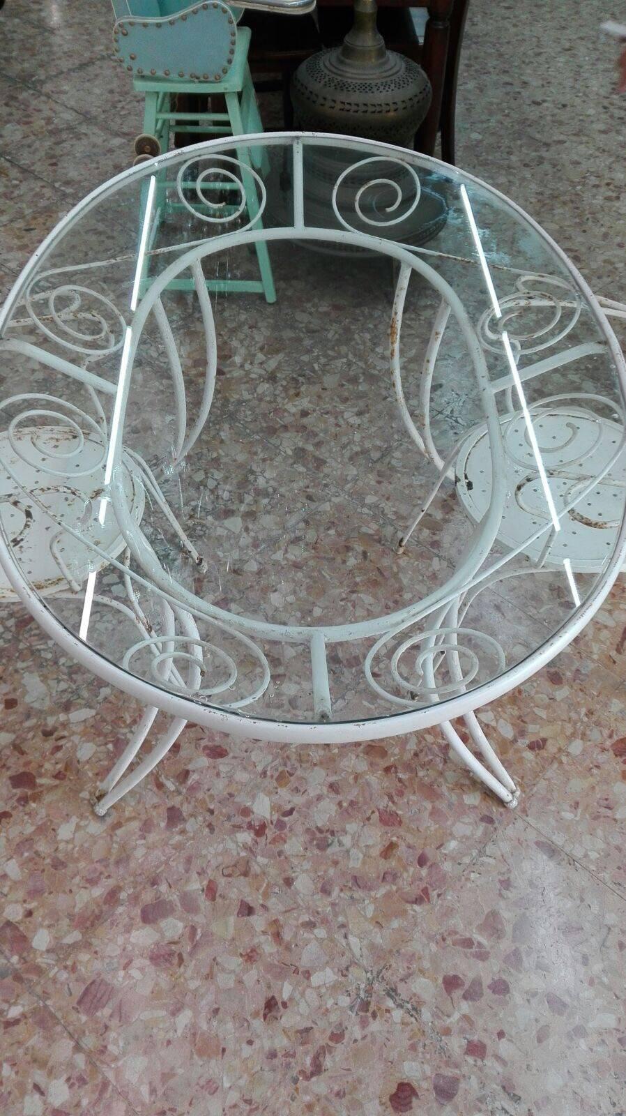 Art Deco, Table and Six Garden Chairs, Iron, French Style 1