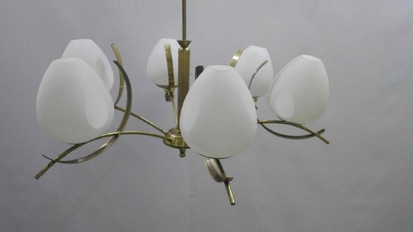 Italian Six-color brass chandelier from the seventies of Stilnovo, 1970s, Italy