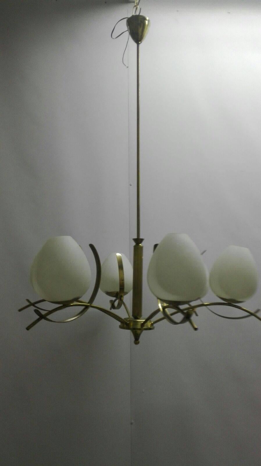 Brass Six-color brass chandelier from the seventies of Stilnovo, 1970s, Italy