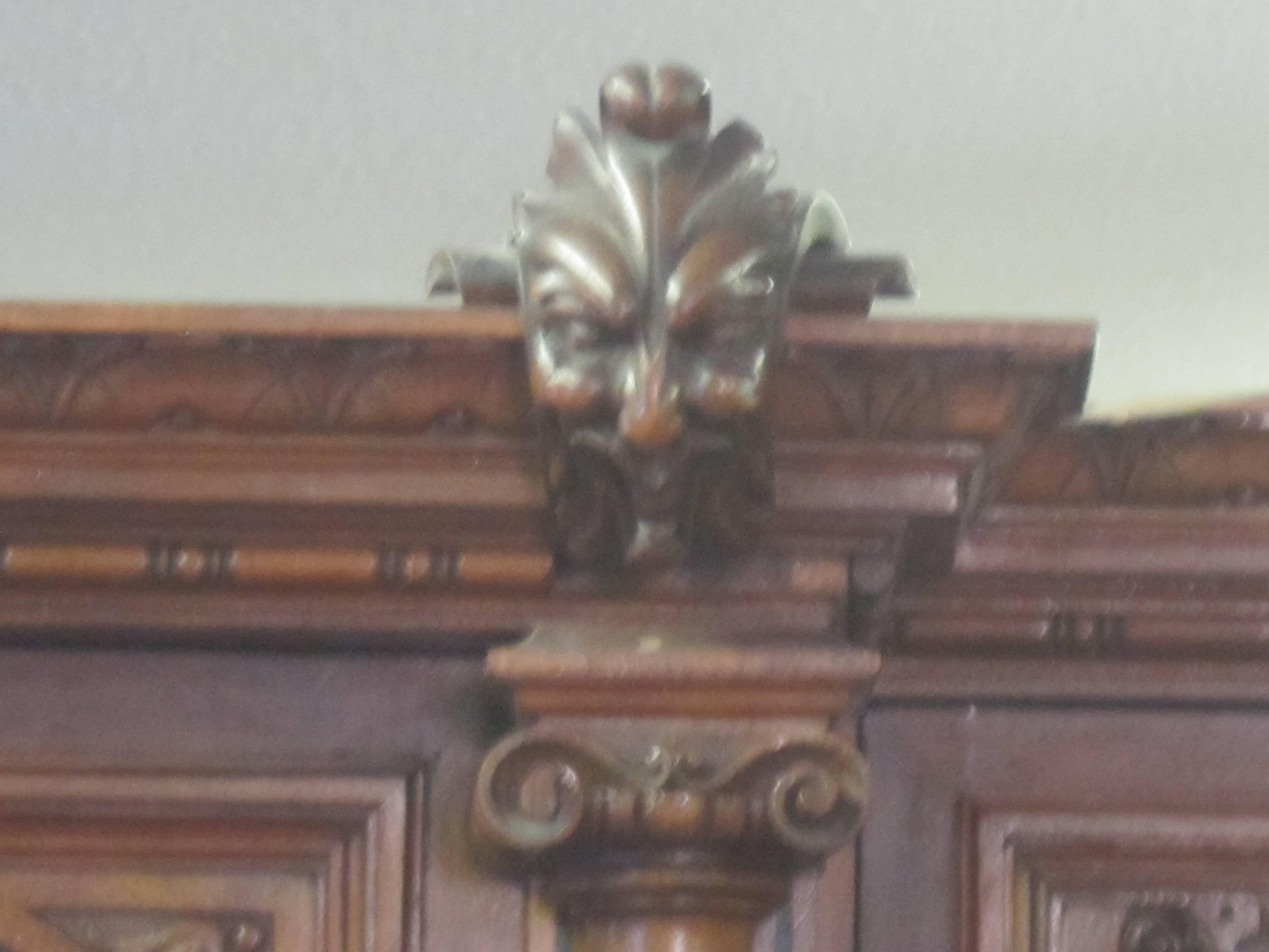 19th Century European Carved Walnut Breakfront with Burled Detail For Sale 1
