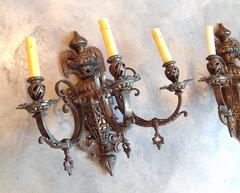 Pair of Original Gas Bronze and Copper Wall Sconces