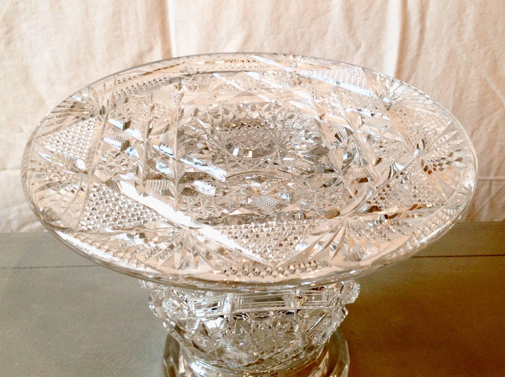 Vintage American-made brilliant cut crystal pedestal.