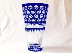 Bohemian Czechoslovakian Cut Crystal Cobalt and Clear Vase
