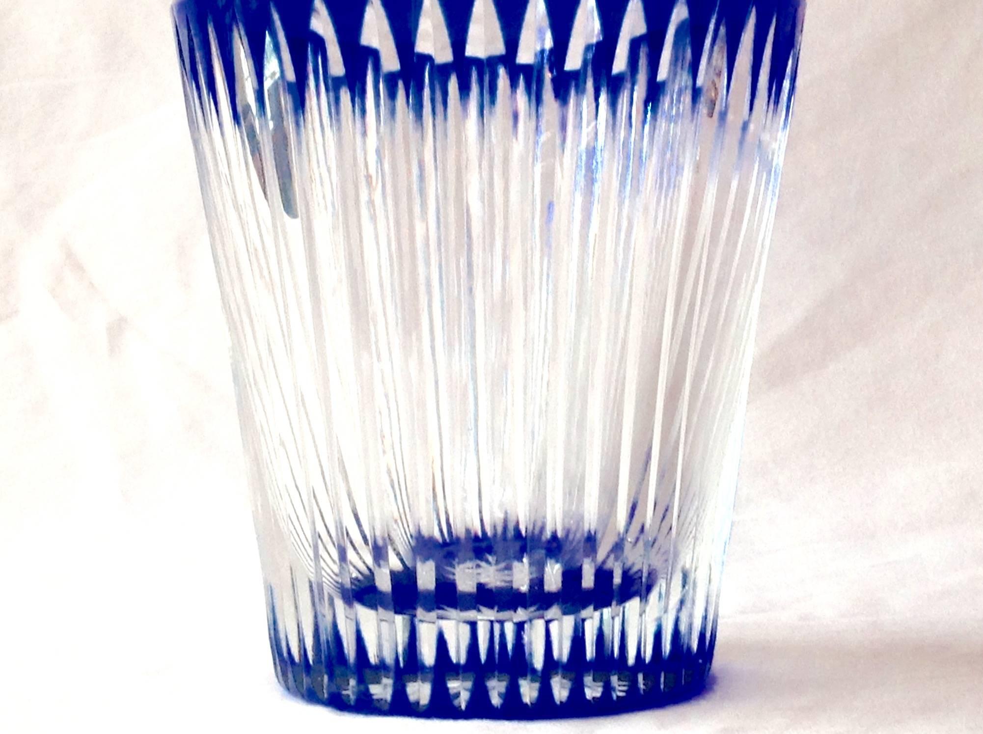 Bohemian Czechoslovakian Cut Crystal Cobalt and Clear Vase In Excellent Condition For Sale In Mobile, AL