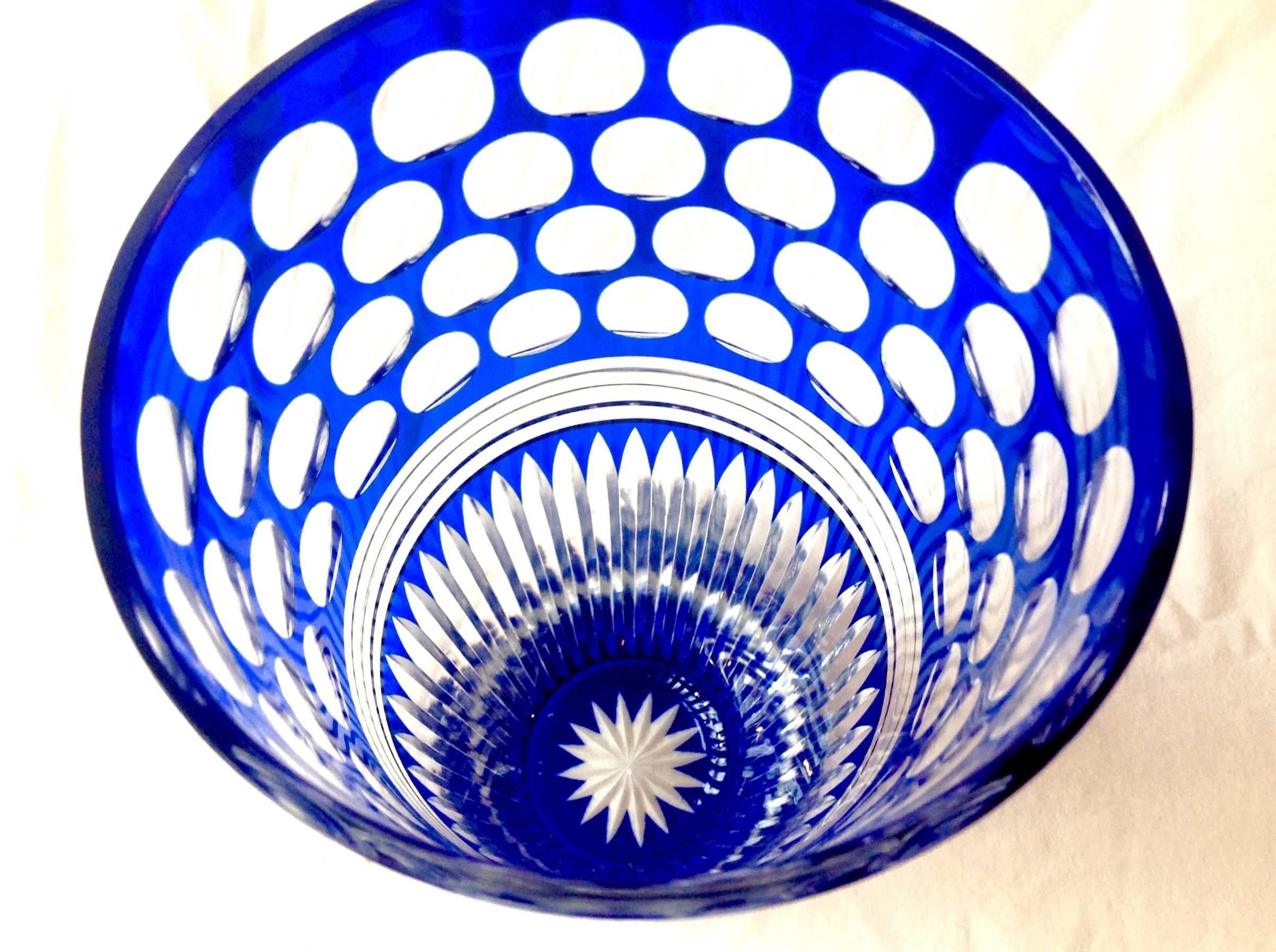 Bohemian Czechoslovakian Cut Crystal Cobalt and Clear Vase For Sale 1