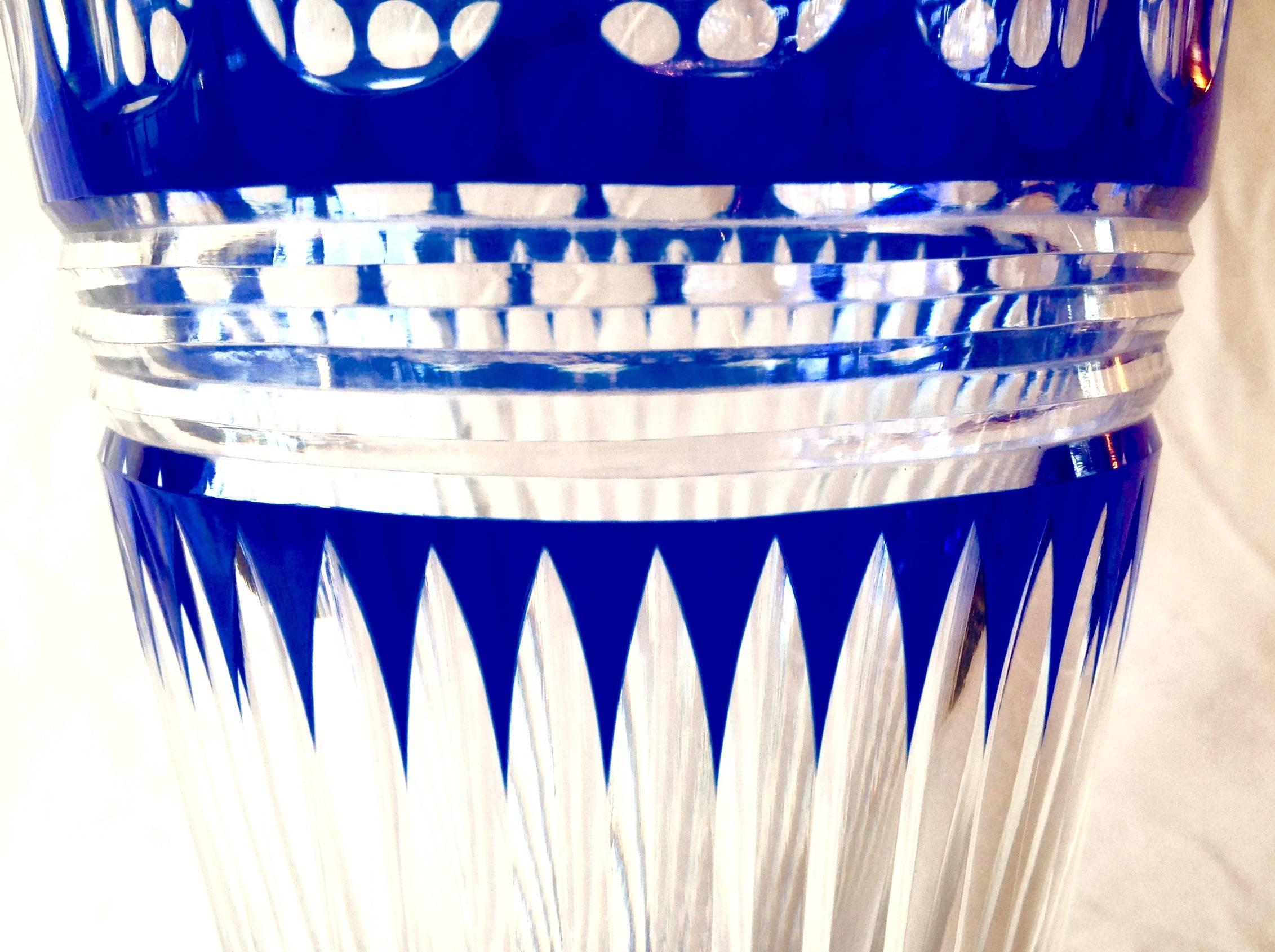 Bohemian Czechoslovakian Cut Crystal Cobalt and Clear Vase For Sale 2