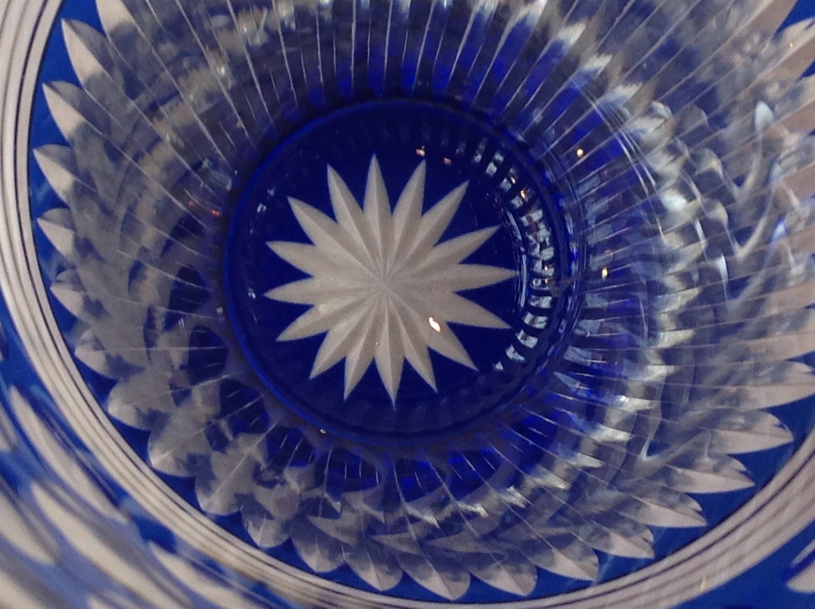 Bohemian Czechoslovakian Cut Crystal Cobalt and Clear Vase For Sale 3