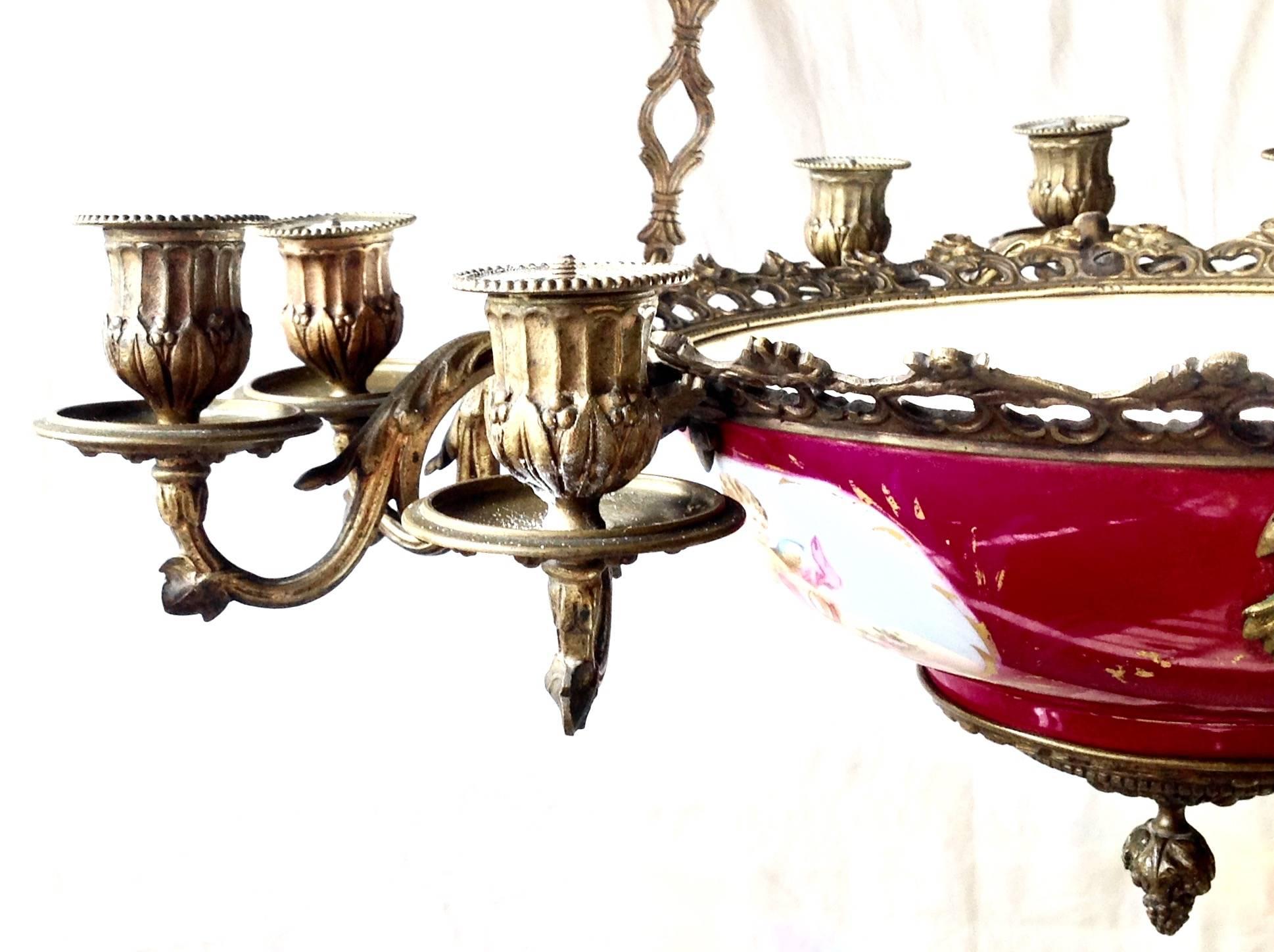 Early 19th Century Early 1800s French Sèvres Porcelain Regency Empire Chandelier For Sale