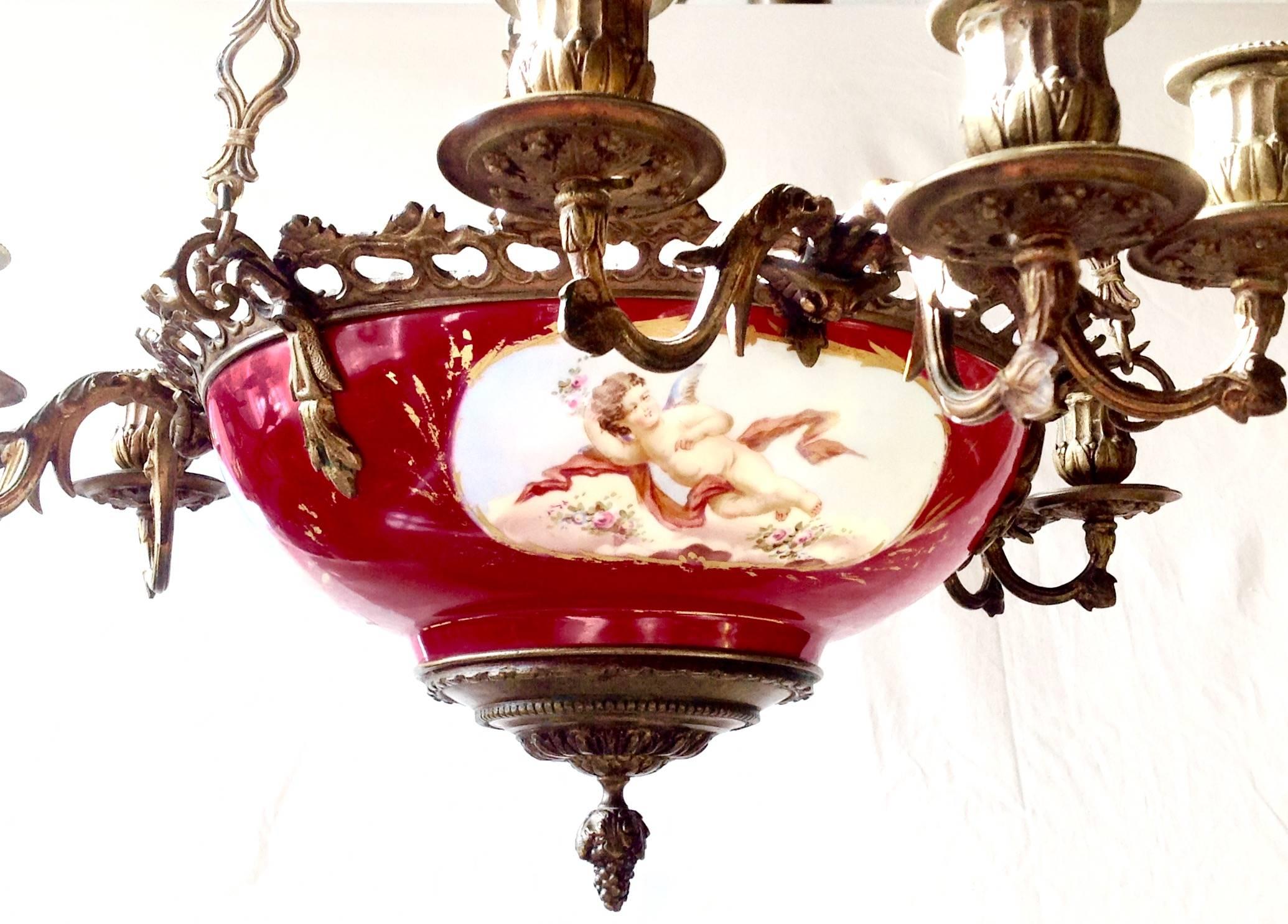 Early 1800s French Sèvres Porcelain Regency Empire Chandelier For Sale 1